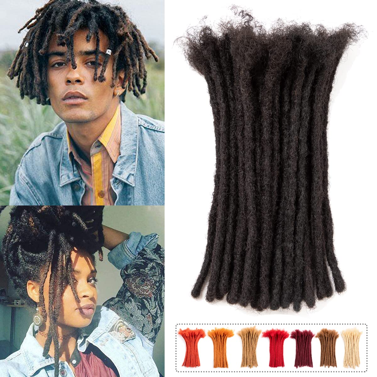 Teresa 0.8cm & 0.6cm & 0.4cm & 0.2cm Width 6-18 Inch 10, 20, 40, 70, 100 strands 100% Human Hair Dreadlock Extensions Men/Women,Full Handmade Permanent Human Loc Extensions Bundles(0.8cm,6 Inch)