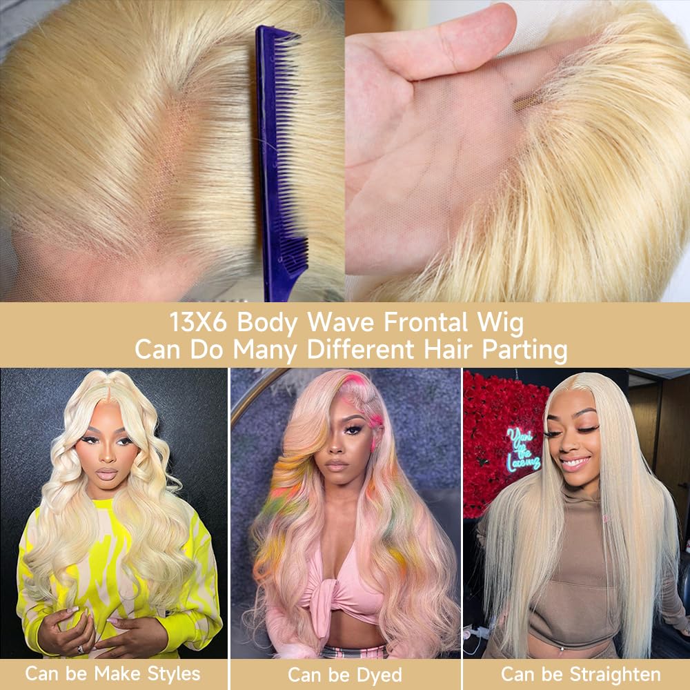 613 13x6 Lace Front Wig Human Hair 28 Inch Blonde Wig Human Hair 200% Density Body Wave HD Blonde Lace Front Wigs Human Hair Pre Plucked 613 Lace Front Wig Human Hair