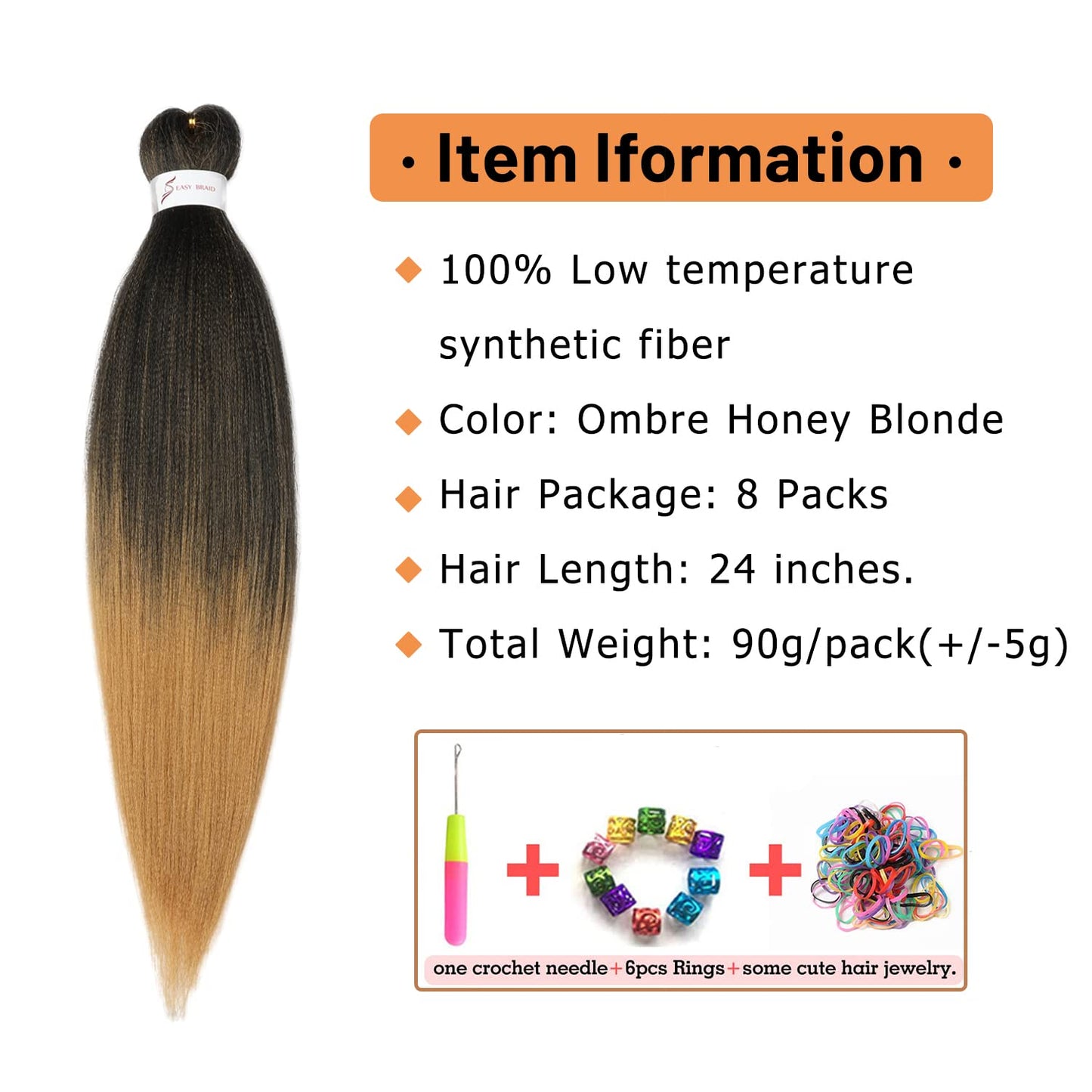 Braiding Hair Pre Stretched 24 Inch 8 Packs Ombre Braiding Hair Professional Soft Braiding Hair Yaki Texture, No Itch, Hot Water Setting Hair Extensions for Braids (24in,1B/30)