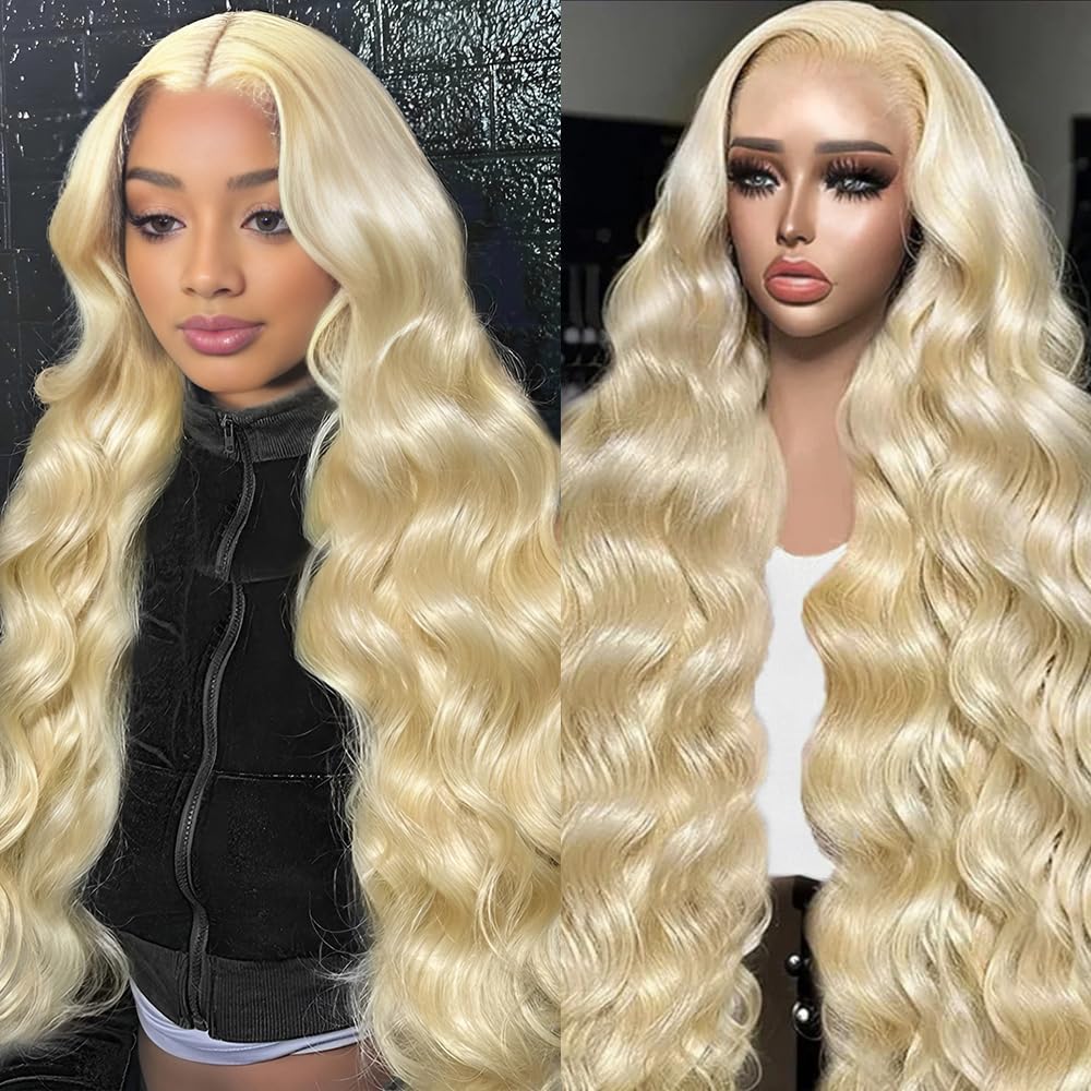 613 13x6 Lace Front Wig Human Hair 28 Inch Blonde Wig Human Hair 200% Density Body Wave HD Blonde Lace Front Wigs Human Hair Pre Plucked 613 Lace Front Wig Human Hair