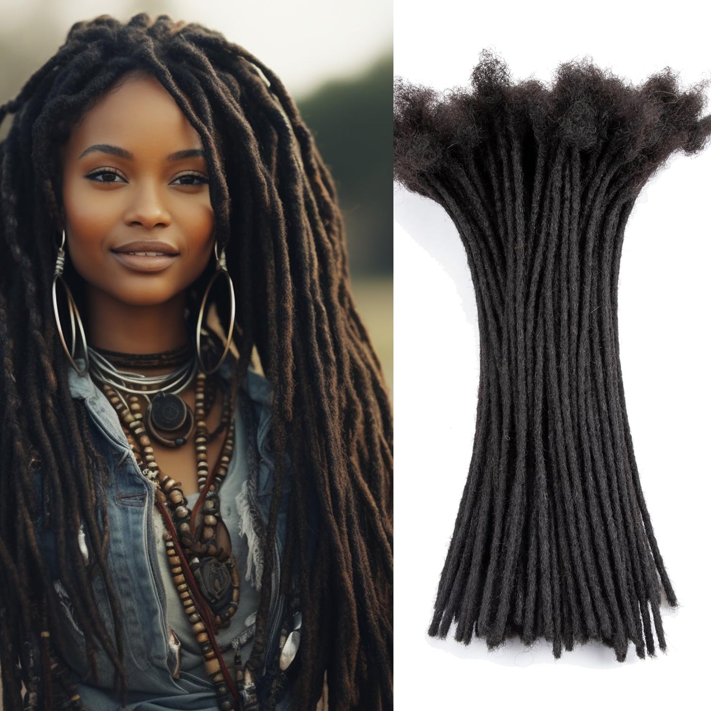 Teresa 0.8cm & 0.6cm & 0.4cm & 0.2cm Width 6-18 Inch 10, 20, 40, 70, 100 strands 100% Human Hair Dreadlock Extensions Men/Women,Full Handmade Permanent Human Loc Extensions Bundles(0.8cm,6 Inch)