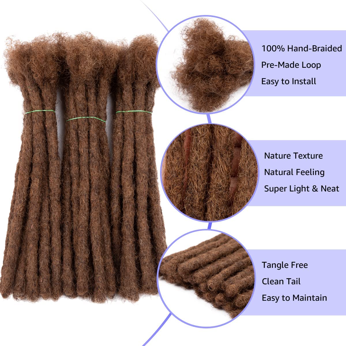 Teresa 0.8cm & 0.6cm & 0.4cm & 0.2cm Width 6-18 Inch 10, 20, 40, 70, 100 strands 100% Human Hair Dreadlock Extensions Men/Women,Full Handmade Permanent Human Loc Extensions Bundles(0.8cm,6 Inch)