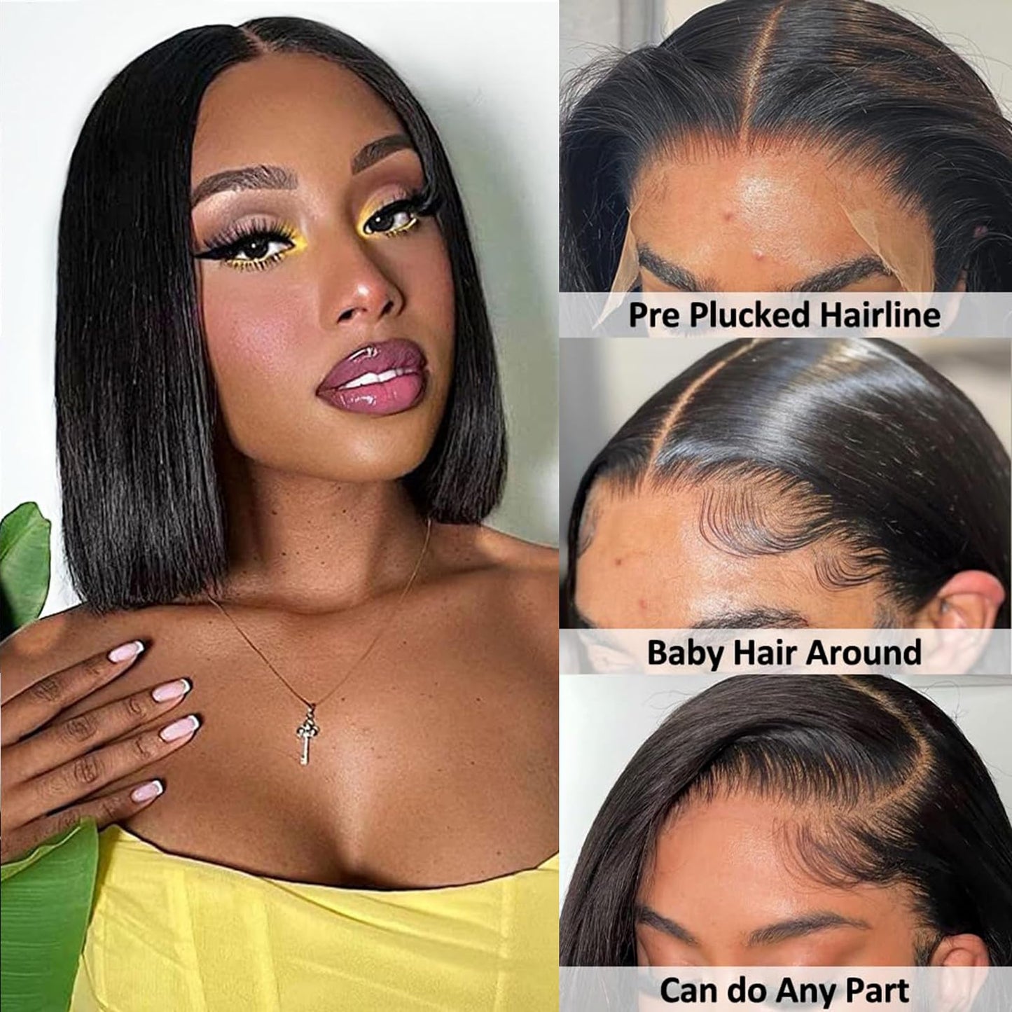 Bob Wig Human Hair 13x6 Lace Front Wigs Human Hair 180 Density Straight Frontal Wigs Human Hair HD Lace Wig Short Bob Wigs for Black Women Human Hair Glueless Wigs Pre Plucked Blunt Cut Wig 12 Inch
