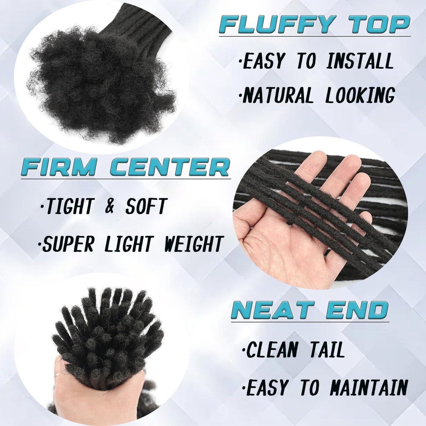 Dreadlock Extension Human Hair 8inch 0.8cm Width 100% Permanent Huamn Hair Loc Extension Can Be Dyed Bleached Curled Handmade Loc Extension for Men Women (30 Strands Natual Black)