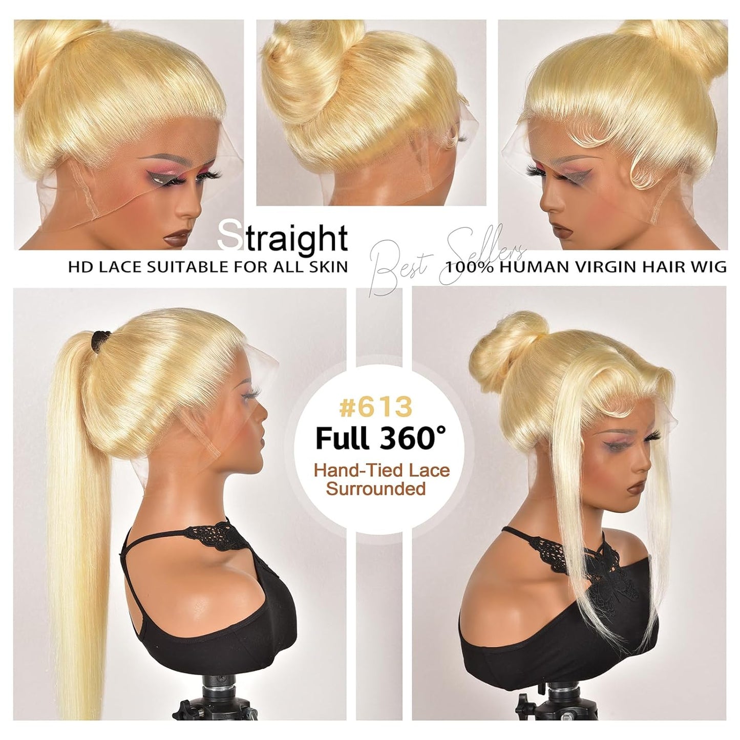 360 613 Lace Front Wig Human Hair Blonde Straight 200 Density HD Lace Front Glueless Pre Plucked Full Lace Wigs Human Hair 613 Frontal 26Inch