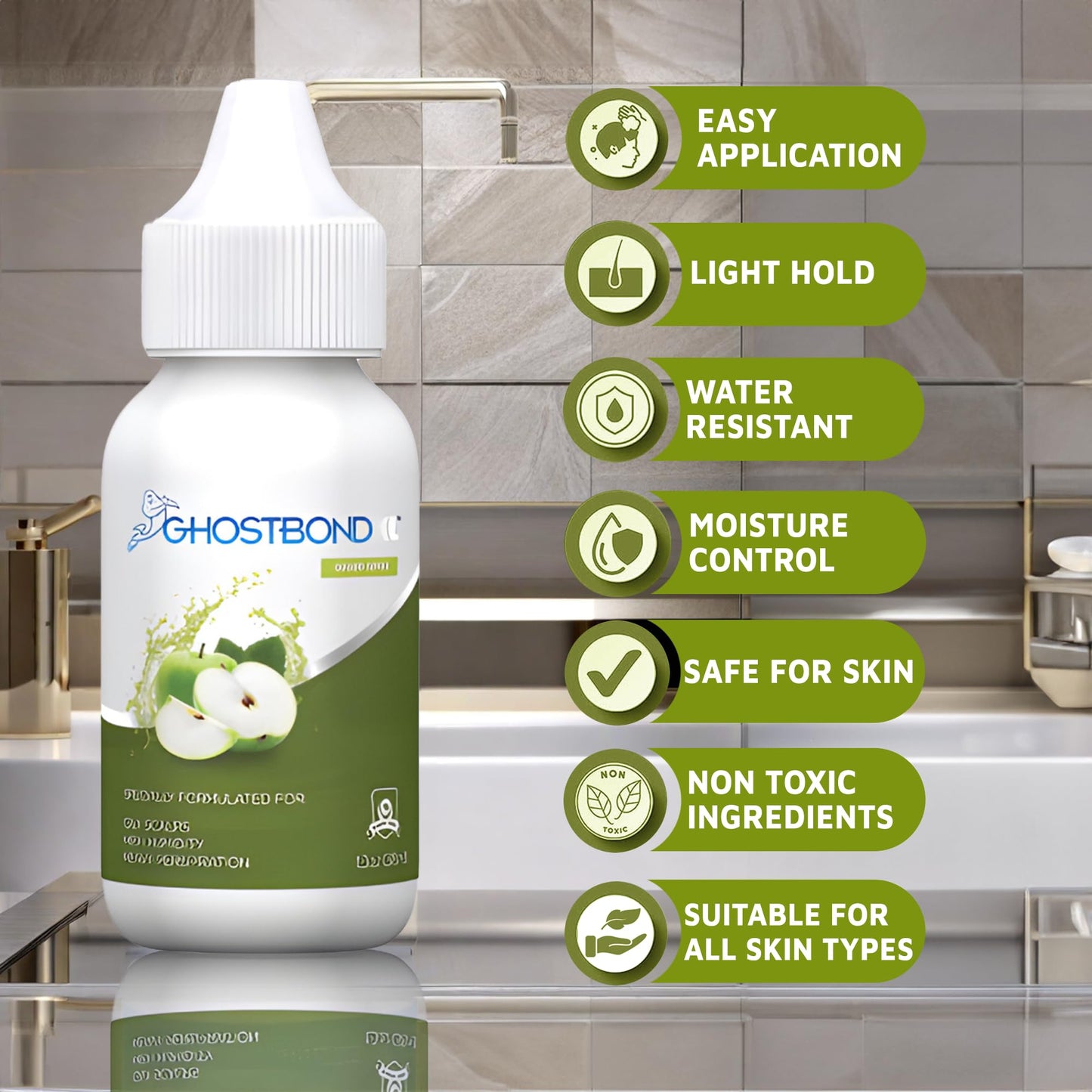GHOSTBOND XL Hair Replacement Adhesive - 1.3oz - Invisible Bonding Wig Glue: Extra Moisture Control - Water & Oil-Resistant, Light Hold for Poly and Lace Hairpiece, Wig, Toupee Systems, (Peach)