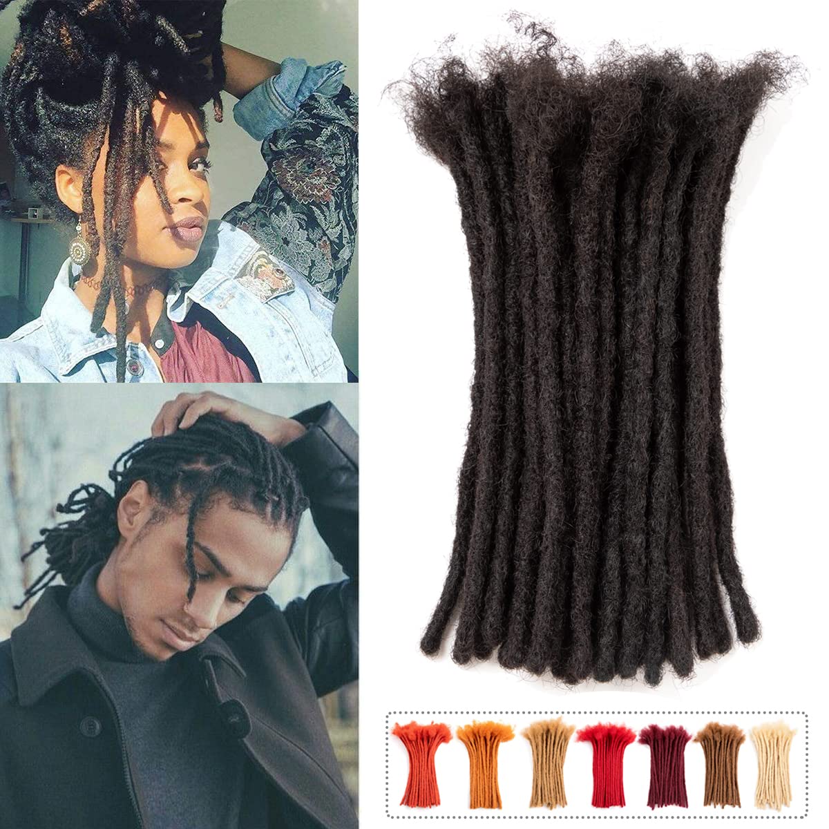 Teresa 0.8cm & 0.6cm & 0.4cm & 0.2cm Width 6-18 Inch 10, 20, 40, 70, 100 strands 100% Human Hair Dreadlock Extensions Men/Women,Full Handmade Permanent Human Loc Extensions Bundles(0.8cm,6 Inch)