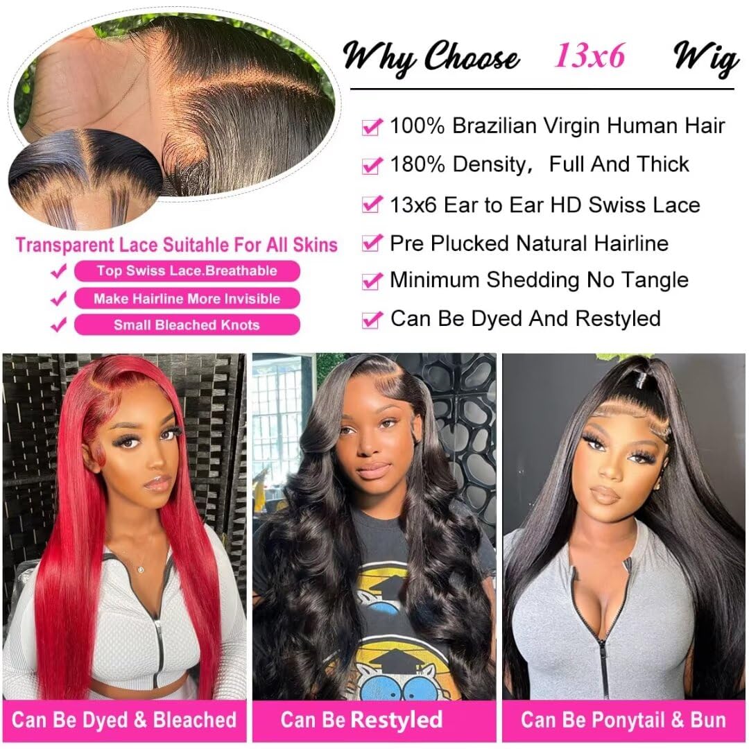 Bob Wig Human Hair 13x6 Lace Front Wigs Human Hair 180 Density Straight Frontal Wigs Human Hair HD Lace Wig Short Bob Wigs for Black Women Human Hair Glueless Wigs Pre Plucked Blunt Cut Wig 12 Inch