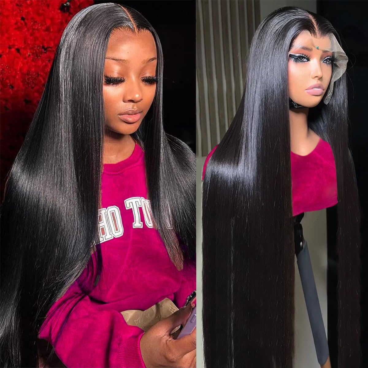 28 Inch 13x4 Straight Lace Front Wigs Human Hair 180% Density Pre Plucked Pre Cut Transparent Frontal Human Hair Wigs for Black Women with Baby Hair Natural Black