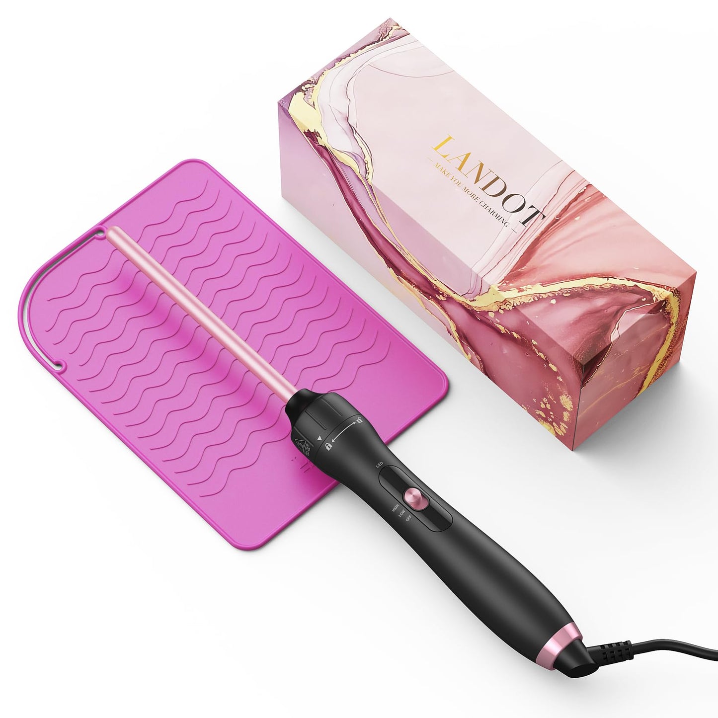 LANDOT 5-in-1 Curling Iron Wand Set: Hair Curler Set with Curling Thermal Brush 1-1/2 inch and 4 Interchangeable Ceramic Curling Wand (0.35”-1.25”) - Instant Heat Up Long Lasting Curls