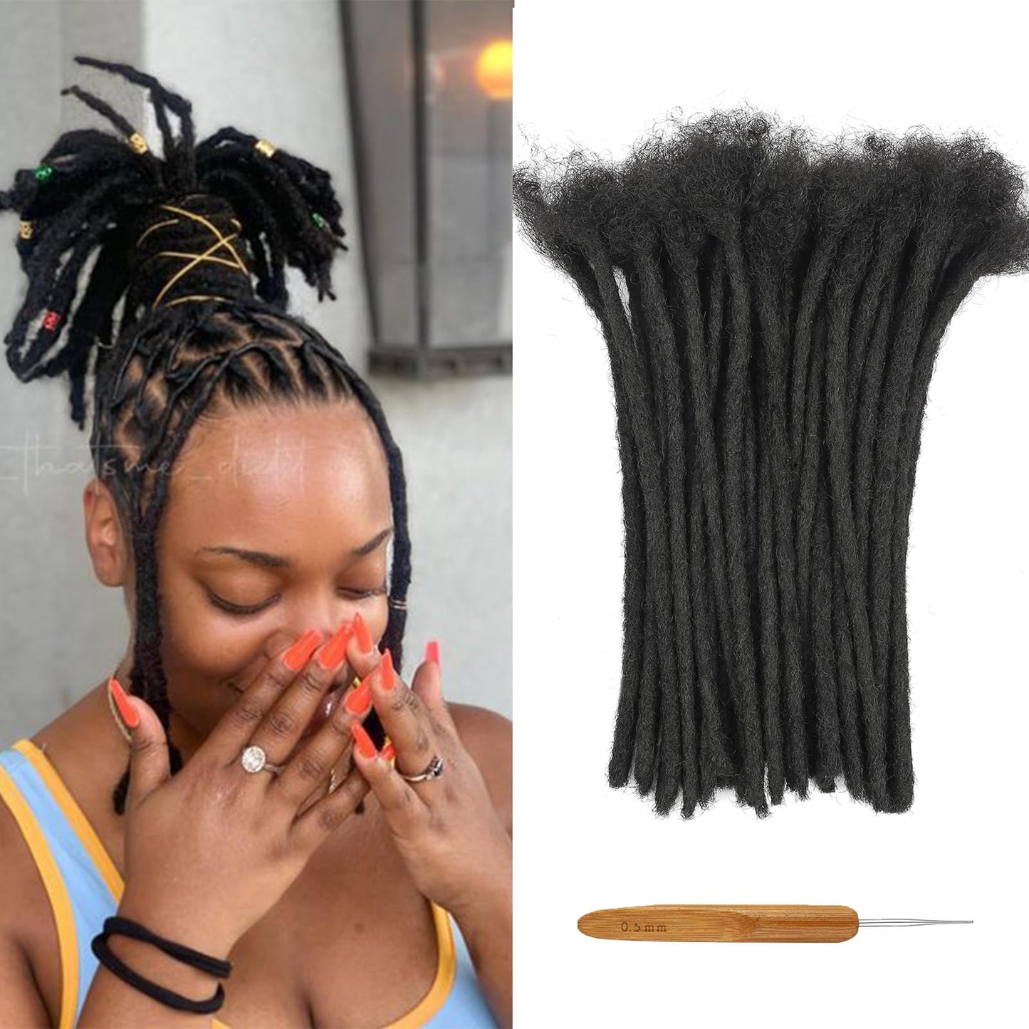 Dreadlock Extension Human Hair 8inch 0.8cm Width 100% Permanent Huamn Hair Loc Extension Can Be Dyed Bleached Curled Handmade Loc Extension for Men Women (30 Strands Natual Black)