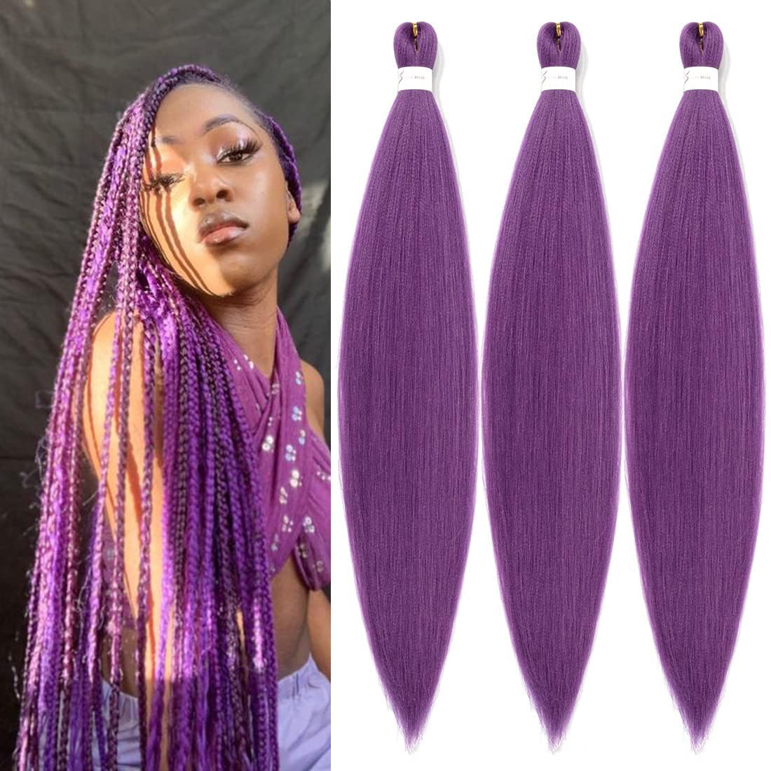 Braiding Hair Pre Stretched 24 Inch 8 Packs Ombre Braiding Hair Professional Soft Braiding Hair Yaki Texture, No Itch, Hot Water Setting Hair Extensions for Braids (24in,1B/30)