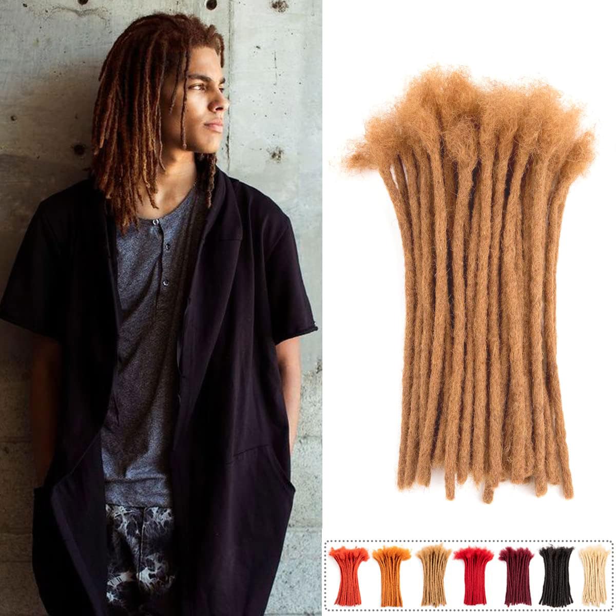 Teresa 0.8cm & 0.6cm & 0.4cm & 0.2cm Width 6-18 Inch 10, 20, 40, 70, 100 strands 100% Human Hair Dreadlock Extensions Men/Women,Full Handmade Permanent Human Loc Extensions Bundles(0.8cm,6 Inch)
