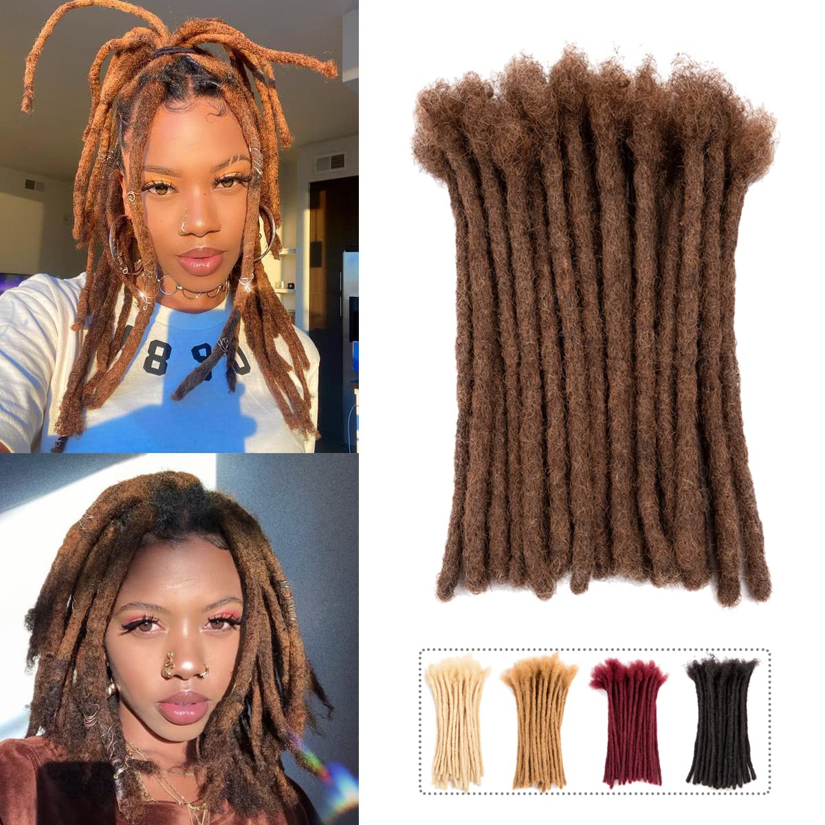 Teresa 0.8cm & 0.6cm & 0.4cm & 0.2cm Width 6-18 Inch 10, 20, 40, 70, 100 strands 100% Human Hair Dreadlock Extensions Men/Women,Full Handmade Permanent Human Loc Extensions Bundles(0.8cm,6 Inch)