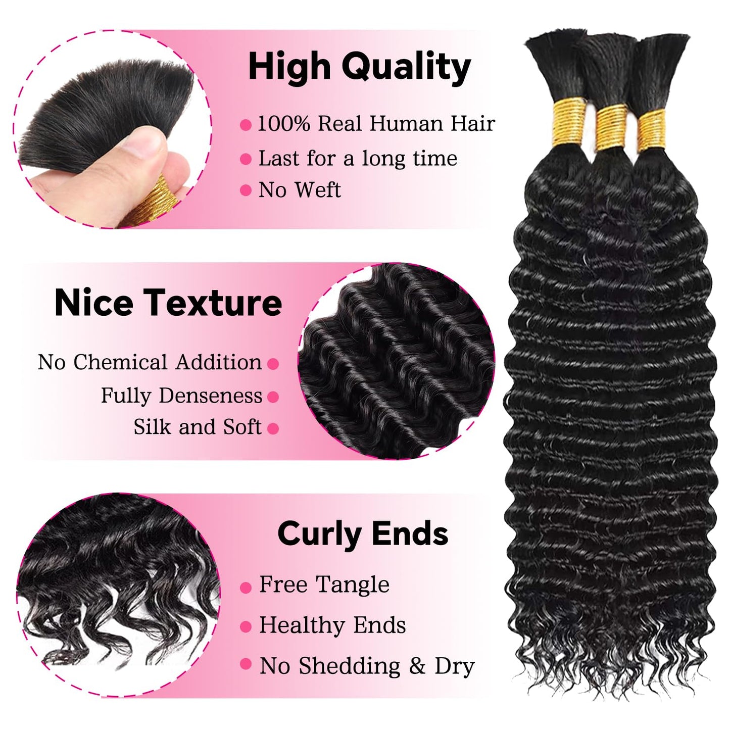 Human Braiding Hair 110g 3 Bundles 18 Inch Deep Wave Bulk Human Hair No Weft Brazilian Virgin Deep Curly Human Hair Extensions Wet and Wavy 99J Burgundy Braiding Hair for Micro Braids