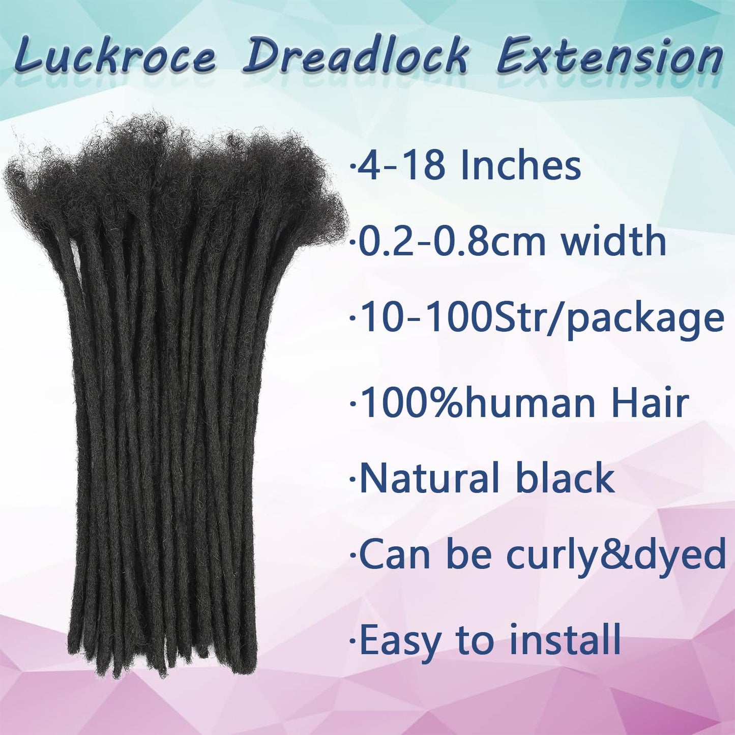 Dreadlock Extension Human Hair 8inch 0.8cm Width 100% Permanent Huamn Hair Loc Extension Can Be Dyed Bleached Curled Handmade Loc Extension for Men Women (30 Strands Natual Black)