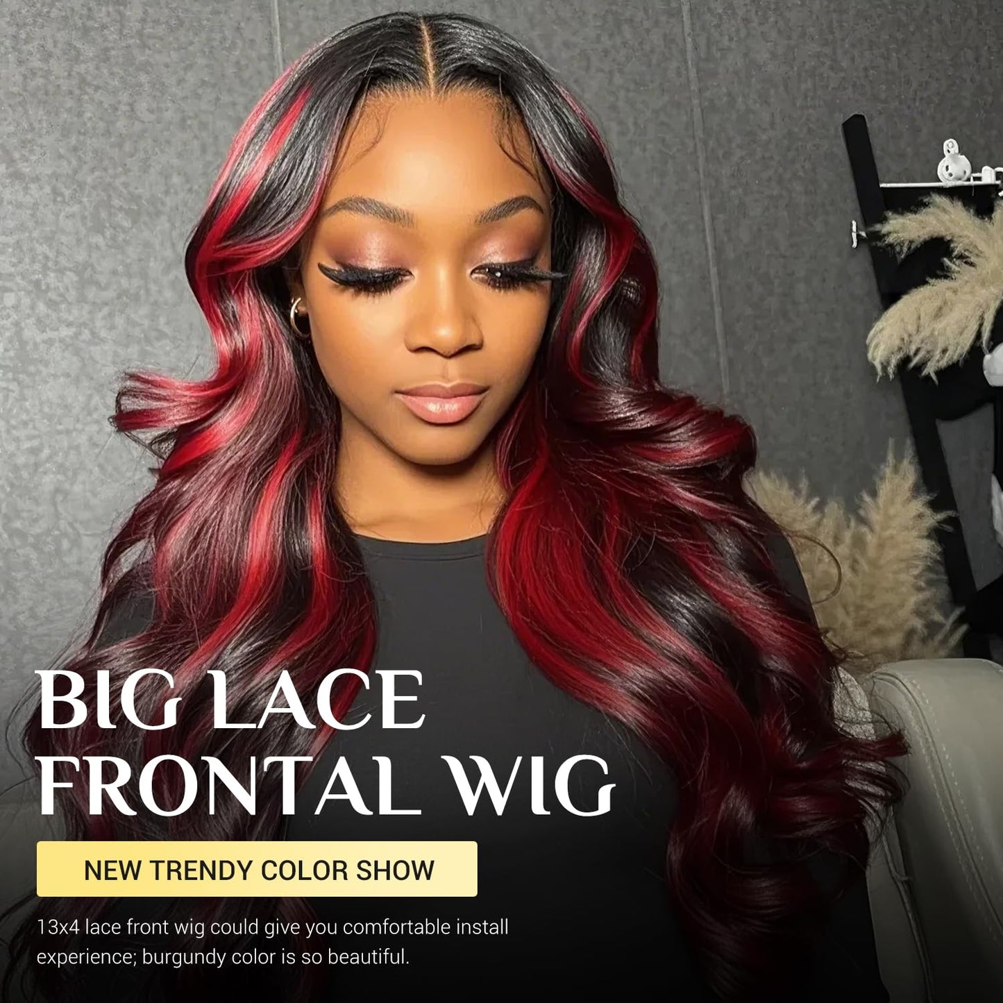 TESLAL Burgundy Body Wave Wig, 18 inch, 1B99J Colored Human Hair, 13x4 Lace Front, 180% Density, Pre Plucked, Adjustable, Tangle Free