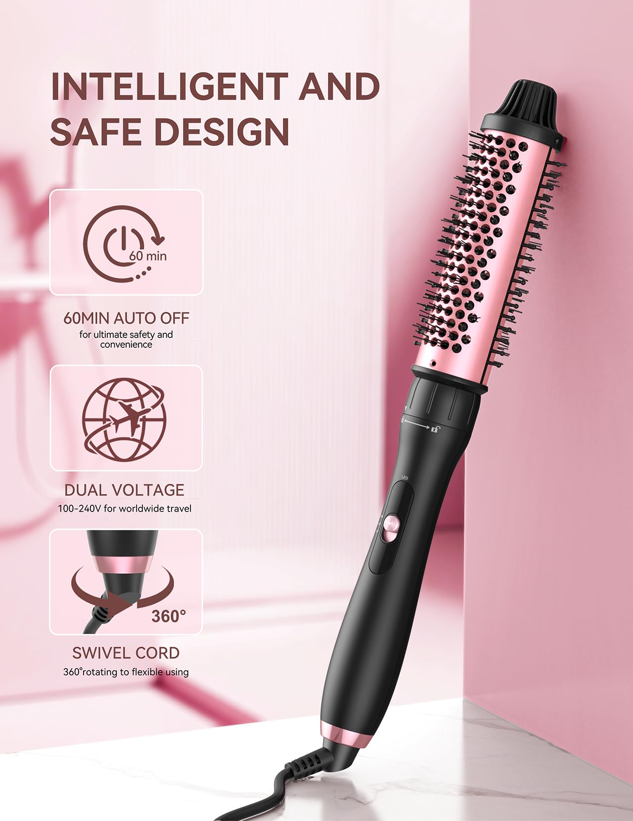 LANDOT 5-in-1 Curling Iron Wand Set: Hair Curler Set with Curling Thermal Brush 1-1/2 inch and 4 Interchangeable Ceramic Curling Wand (0.35”-1.25”) - Instant Heat Up Long Lasting Curls