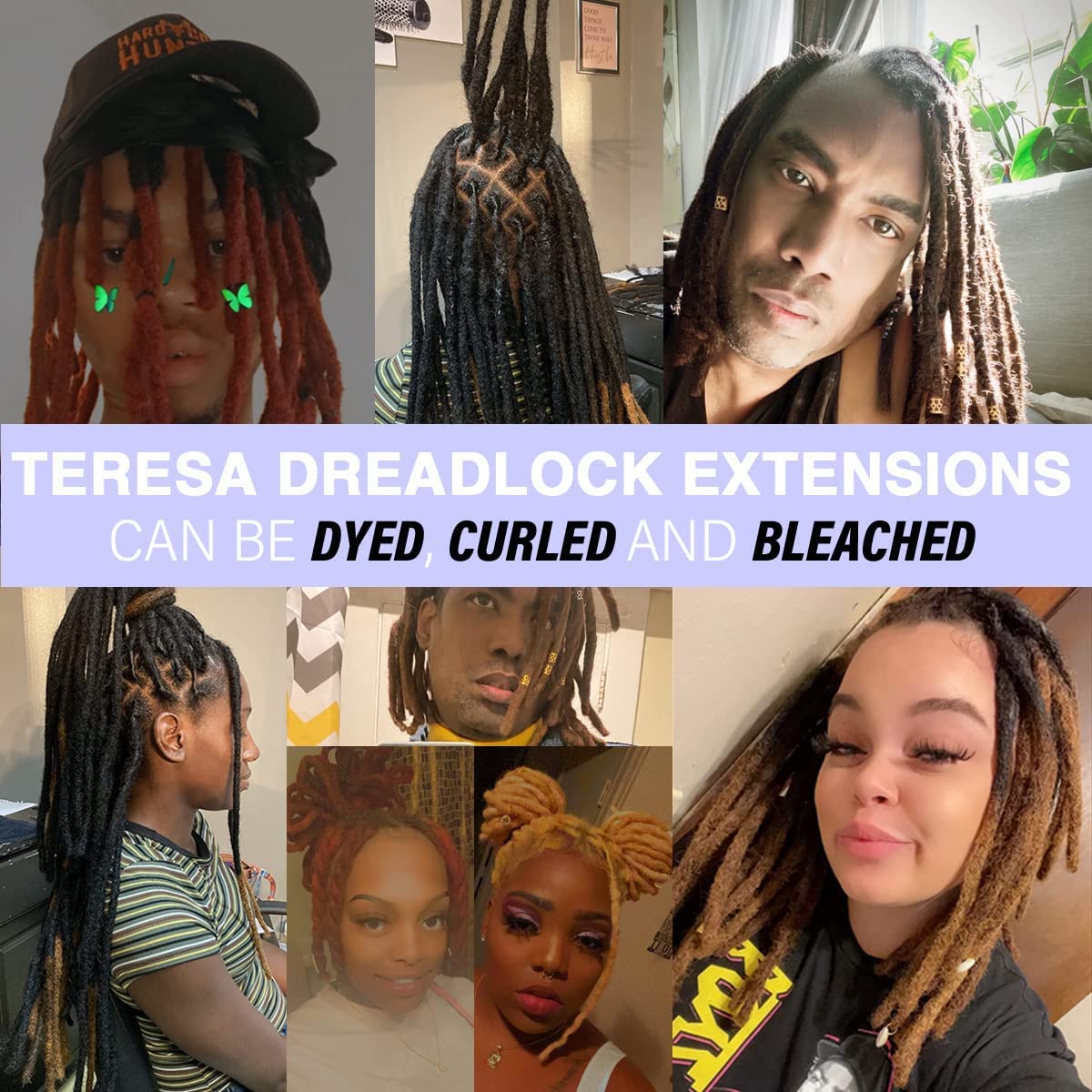Teresa 0.8cm & 0.6cm & 0.4cm & 0.2cm Width 6-18 Inch 10, 20, 40, 70, 100 strands 100% Human Hair Dreadlock Extensions Men/Women,Full Handmade Permanent Human Loc Extensions Bundles(0.8cm,6 Inch)