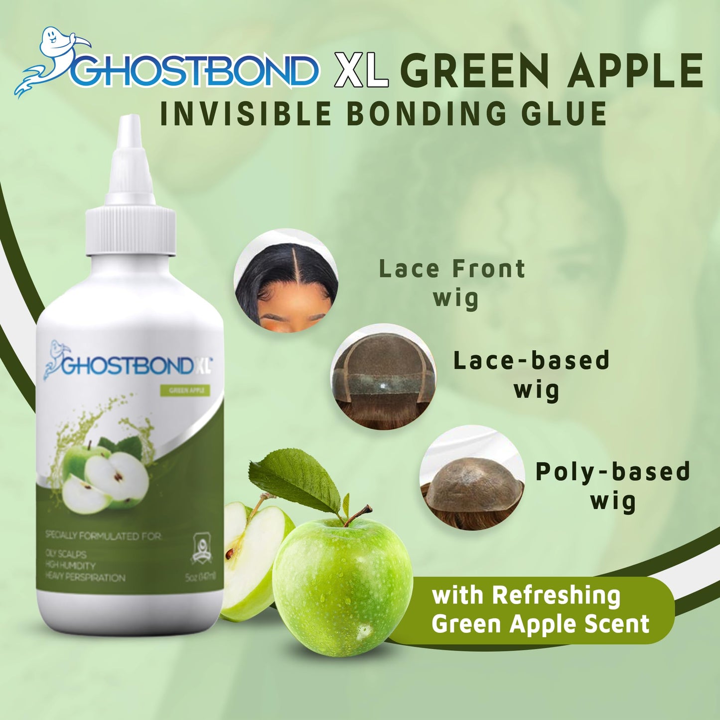 GHOSTBOND XL Hair Replacement Adhesive - 1.3oz - Invisible Bonding Wig Glue: Extra Moisture Control - Water & Oil-Resistant, Light Hold for Poly and Lace Hairpiece, Wig, Toupee Systems, (Peach)