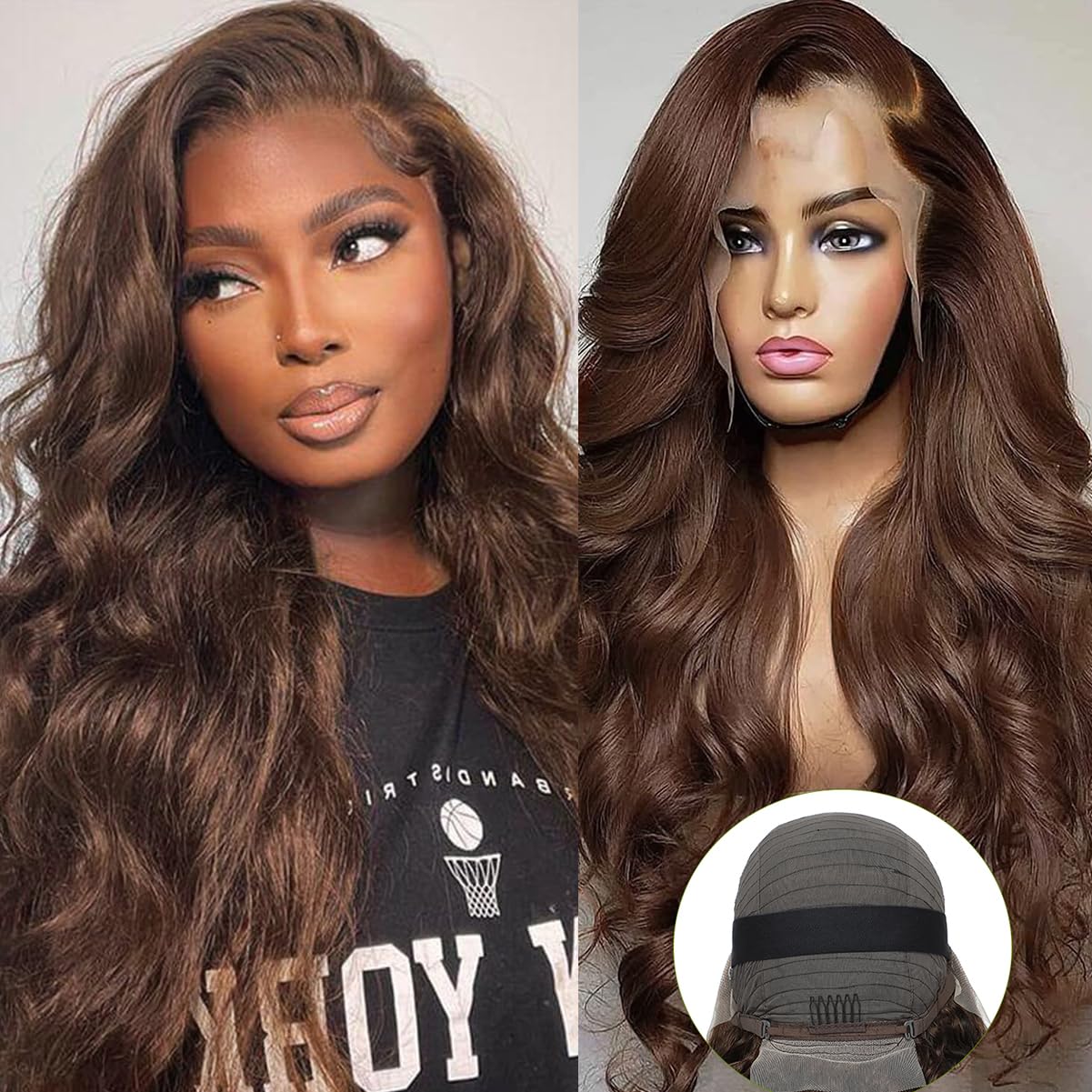 P4/350 Body Wave Lace Front Wigs Human Hair Brown Ginger Colored Wigs 13x4 HD Lace Frontal Highlight Ombre Wig Human Hair 180% Density P4/350 Colored Wigs Human Hair for Black Women 22Inch