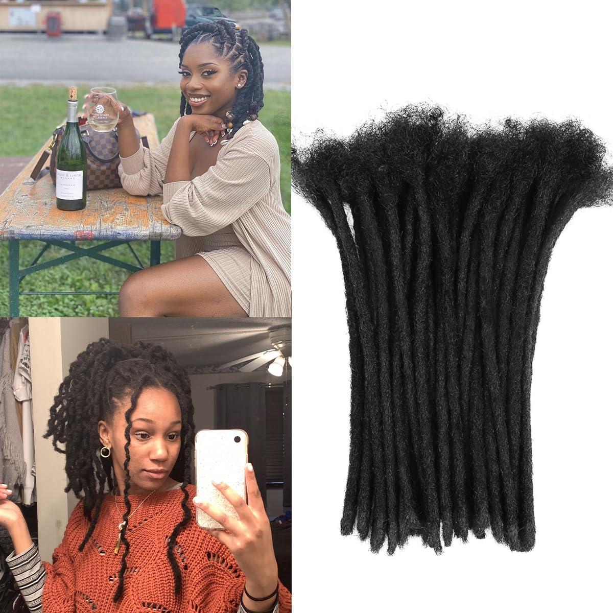 Dreadlock Extension Human Hair 8inch 0.8cm Width 100% Permanent Huamn Hair Loc Extension Can Be Dyed Bleached Curled Handmade Loc Extension for Men Women (30 Strands Natual Black)