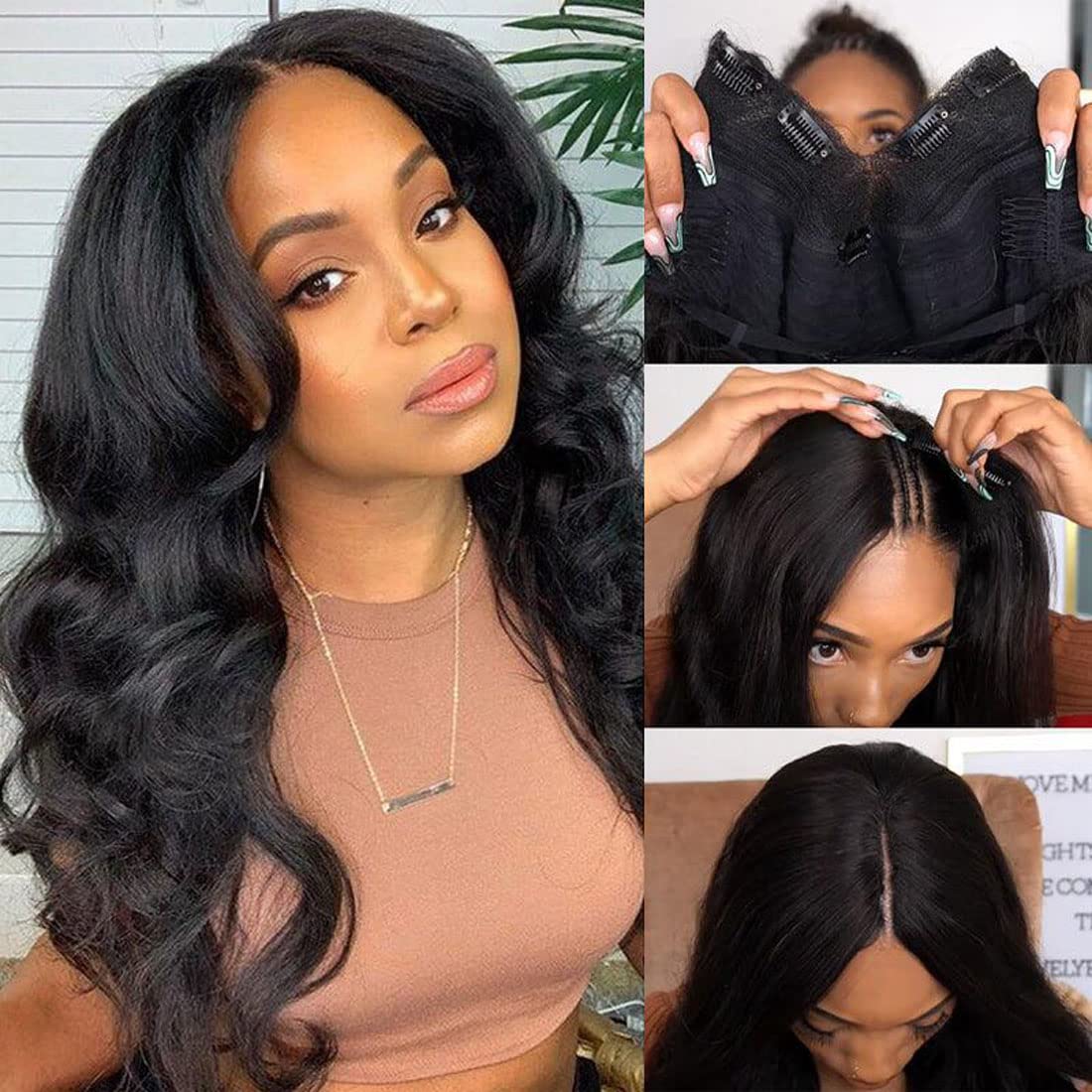 UNICE V Part Wigs Human Hair Body Wave Upgrade Glueless Human Hair V-Part Clip in Wigs No Leave Out, No Glue, No Sew-in, Beginner Friendly 18 inch