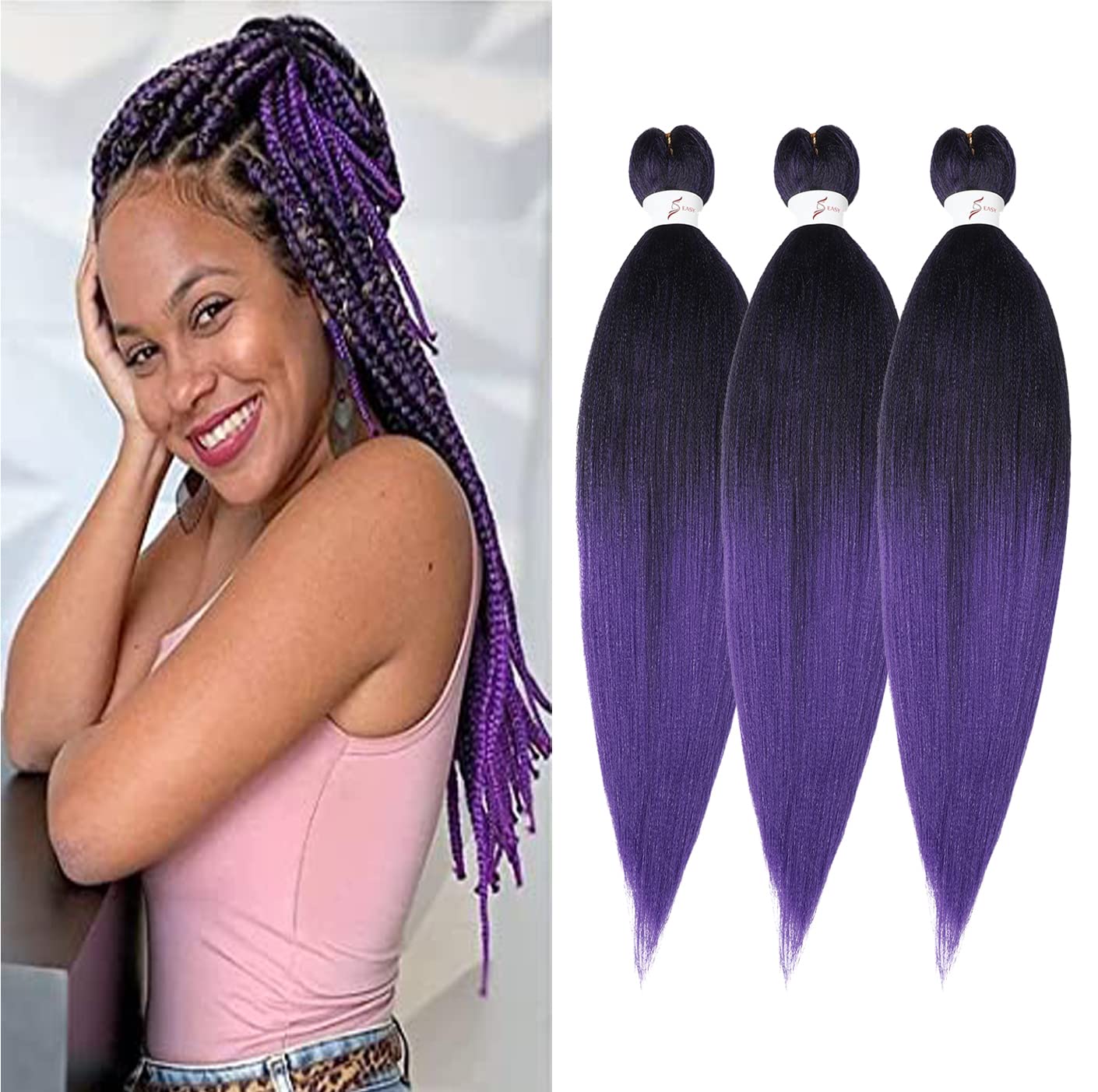 Braiding Hair Pre Stretched 24 Inch 8 Packs Ombre Braiding Hair Professional Soft Braiding Hair Yaki Texture, No Itch, Hot Water Setting Hair Extensions for Braids (24in,1B/30)