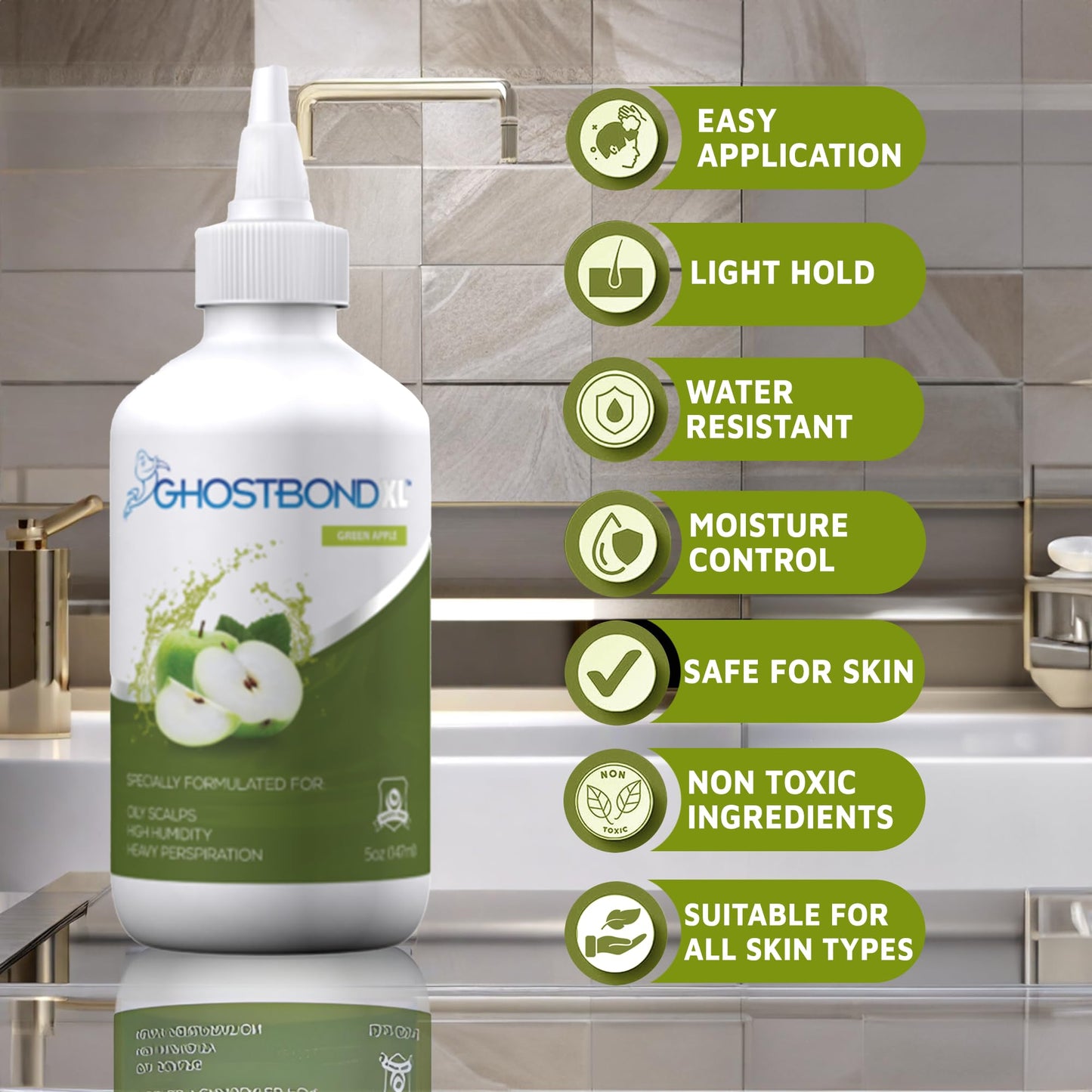 GHOSTBOND XL Hair Replacement Adhesive - 1.3oz - Invisible Bonding Wig Glue: Extra Moisture Control - Water & Oil-Resistant, Light Hold for Poly and Lace Hairpiece, Wig, Toupee Systems, (Peach)