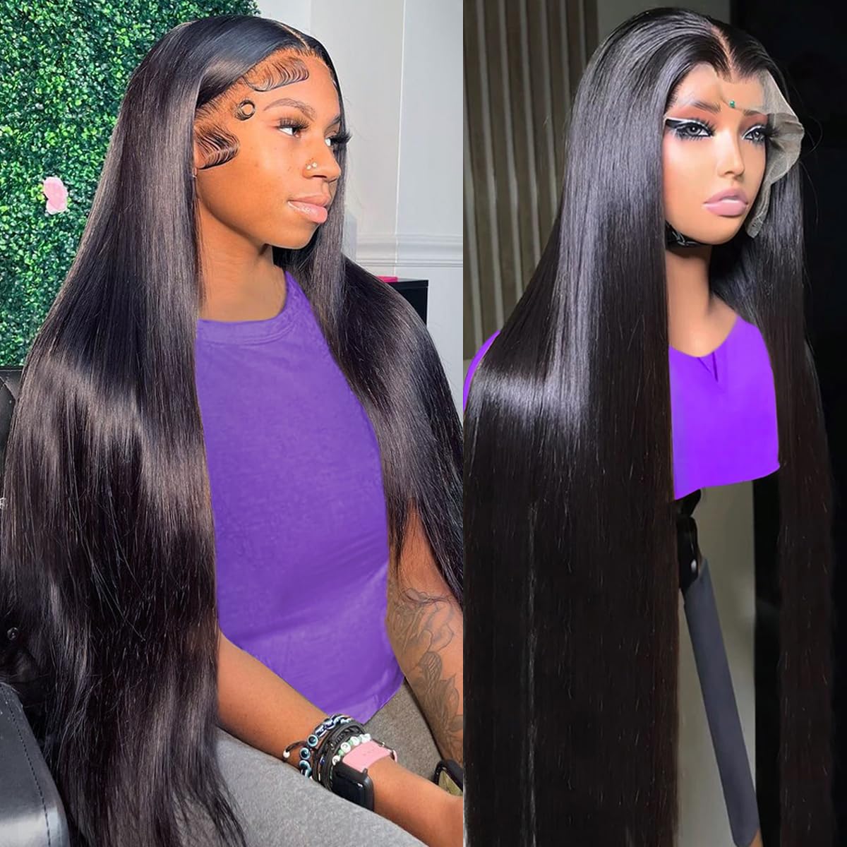 28 Inch 13x4 Straight Lace Front Wigs Human Hair 180% Density Pre Plucked Pre Cut Transparent Frontal Human Hair Wigs for Black Women with Baby Hair Natural Black
