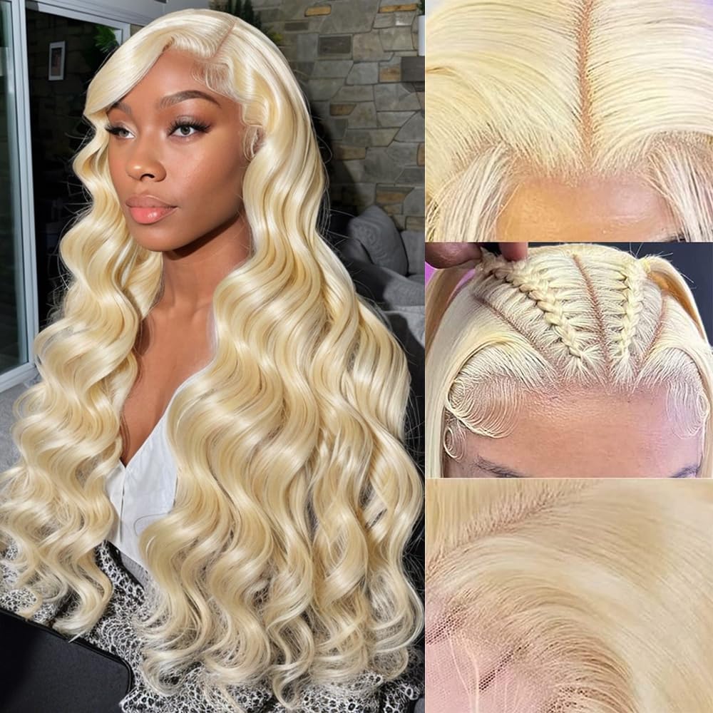 613 Lace Front Wig Human Hair 13x6 Transparent Lace Blonde Lace Front Wigs Human Hair 613 Body Wave Lace Front Wig Human Hair Pre Plucked with Baby Hair 180% Density 613 HD Lace Frontal Wig 22 Inch