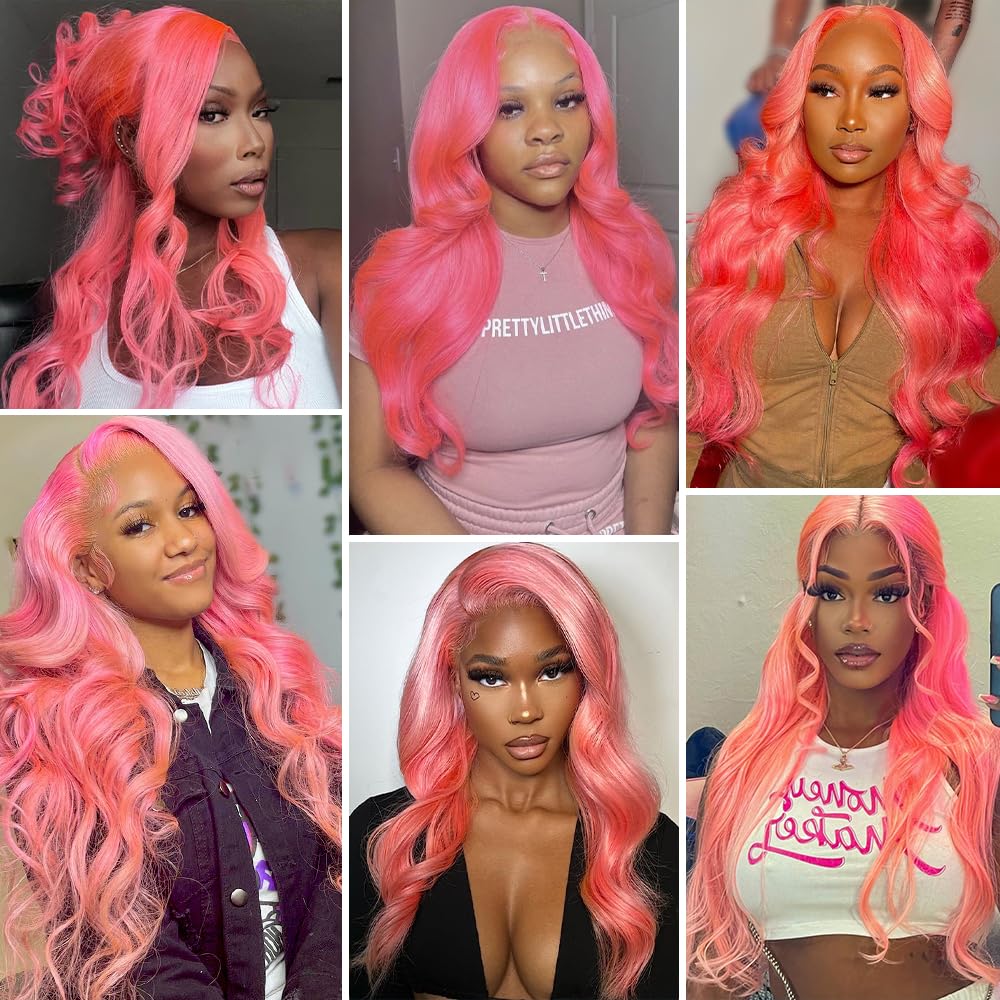 Pink Lace Front Wig Human Hair Pre Plucked Body Wave 13x4 Pink HD Lace Front Wigs human hair with Baby Hair 180% Density Colored Pink Human Hair Lace Front Wig 22 Inch