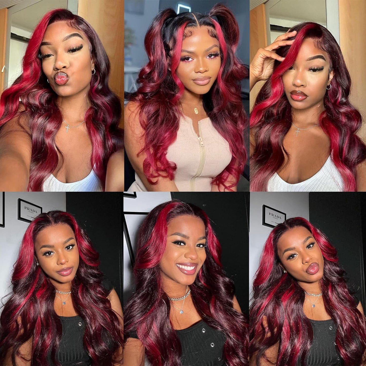 TESLAL Burgundy Body Wave Wig, 18 inch, 1B99J Colored Human Hair, 13x4 Lace Front, 180% Density, Pre Plucked, Adjustable, Tangle Free