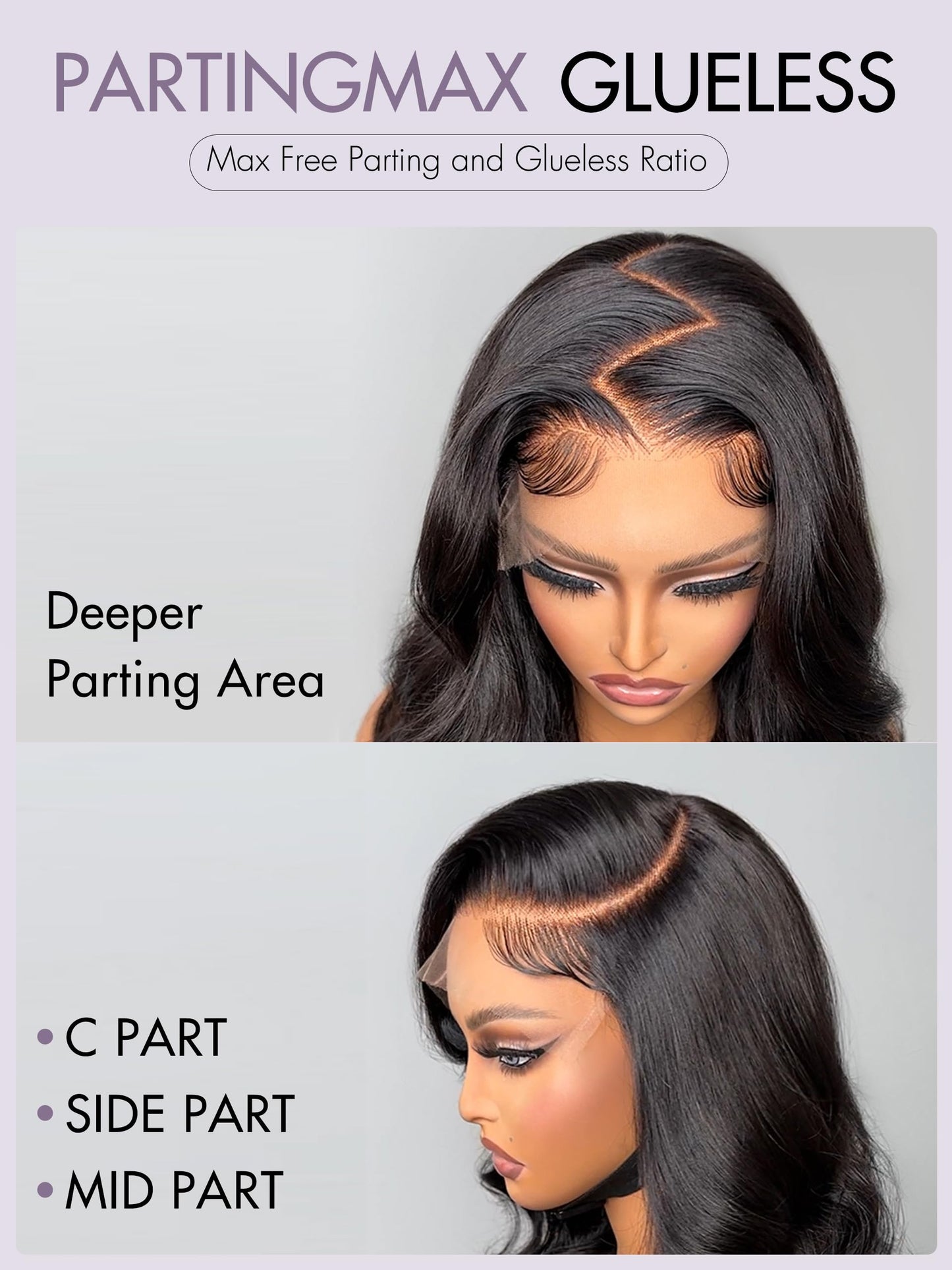 LUVME HAIR 18" Loose Body Wave PartingMax Glueless Wig Human Hair Pre Plucked Pre Cut, 7x6 HD Lace Front Wig Human Hair Long Black Wig 180 Density