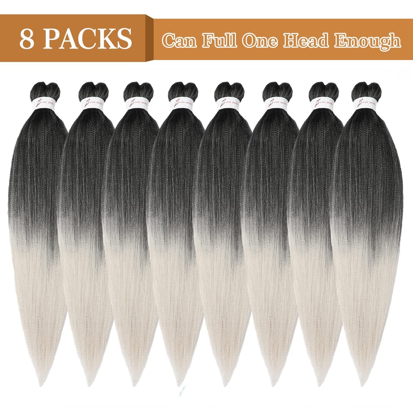 Braiding Hair Pre Stretched 24 Inch 8 Packs Ombre Braiding Hair Professional Soft Braiding Hair Yaki Texture, No Itch, Hot Water Setting Hair Extensions for Braids (24in,1B/30)