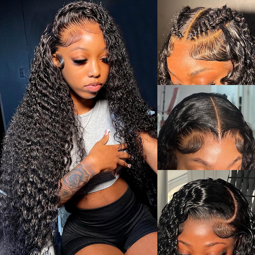 SHOWME 5x5 HD Lace Closure Glueless Wigs Human Hair Pre Plucked Brazilian Virgin Deep Wave Lace Front Wigs Human Hair 180% Density Closure Wig with Elastic Band Natural Hairline