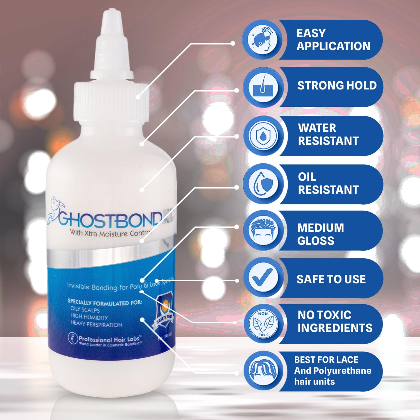 GHOSTBOND XL Hair Replacement Adhesive - 1.3oz - Invisible Bonding Wig Glue: Extra Moisture Control - Water & Oil-Resistant, Light Hold for Poly and Lace Hairpiece, Wig, Toupee Systems, (Peach)