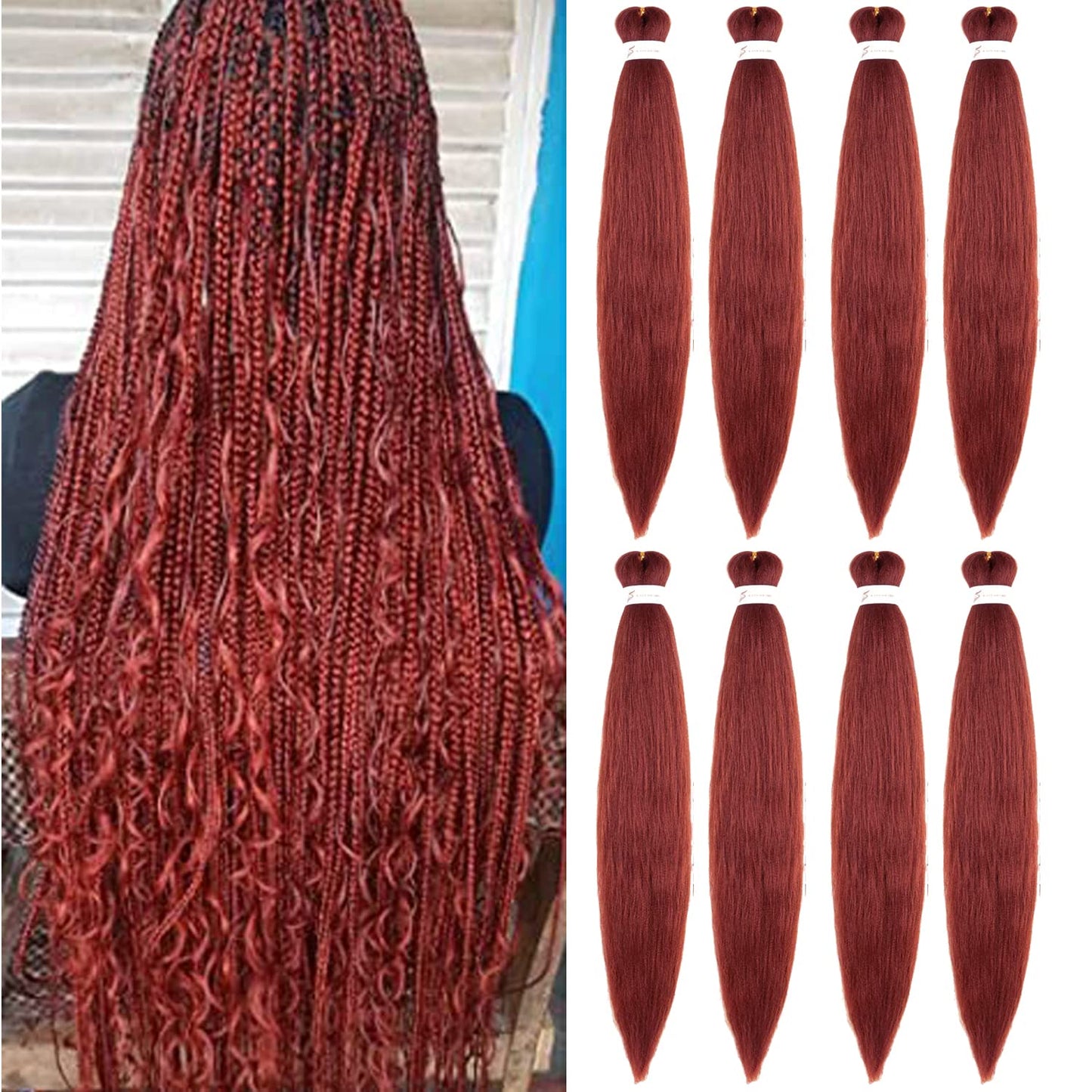 Braiding Hair Pre Stretched 24 Inch 8 Packs Ombre Braiding Hair Professional Soft Braiding Hair Yaki Texture, No Itch, Hot Water Setting Hair Extensions for Braids (24in,1B/30)
