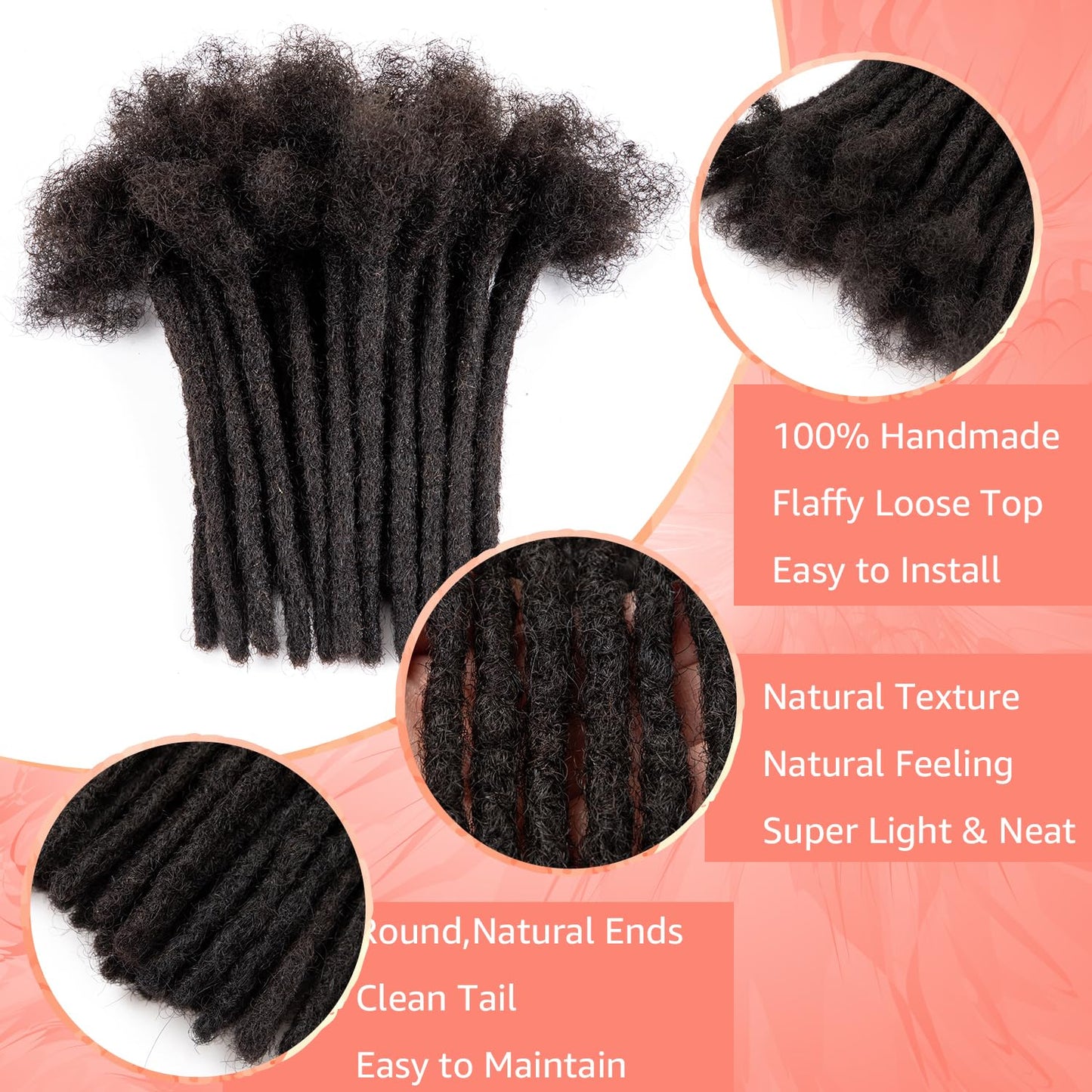 Teresa 0.8cm & 0.6cm & 0.4cm & 0.2cm Width 6-18 Inch 10, 20, 40, 70, 100 strands 100% Human Hair Dreadlock Extensions Men/Women,Full Handmade Permanent Human Loc Extensions Bundles(0.8cm,6 Inch)