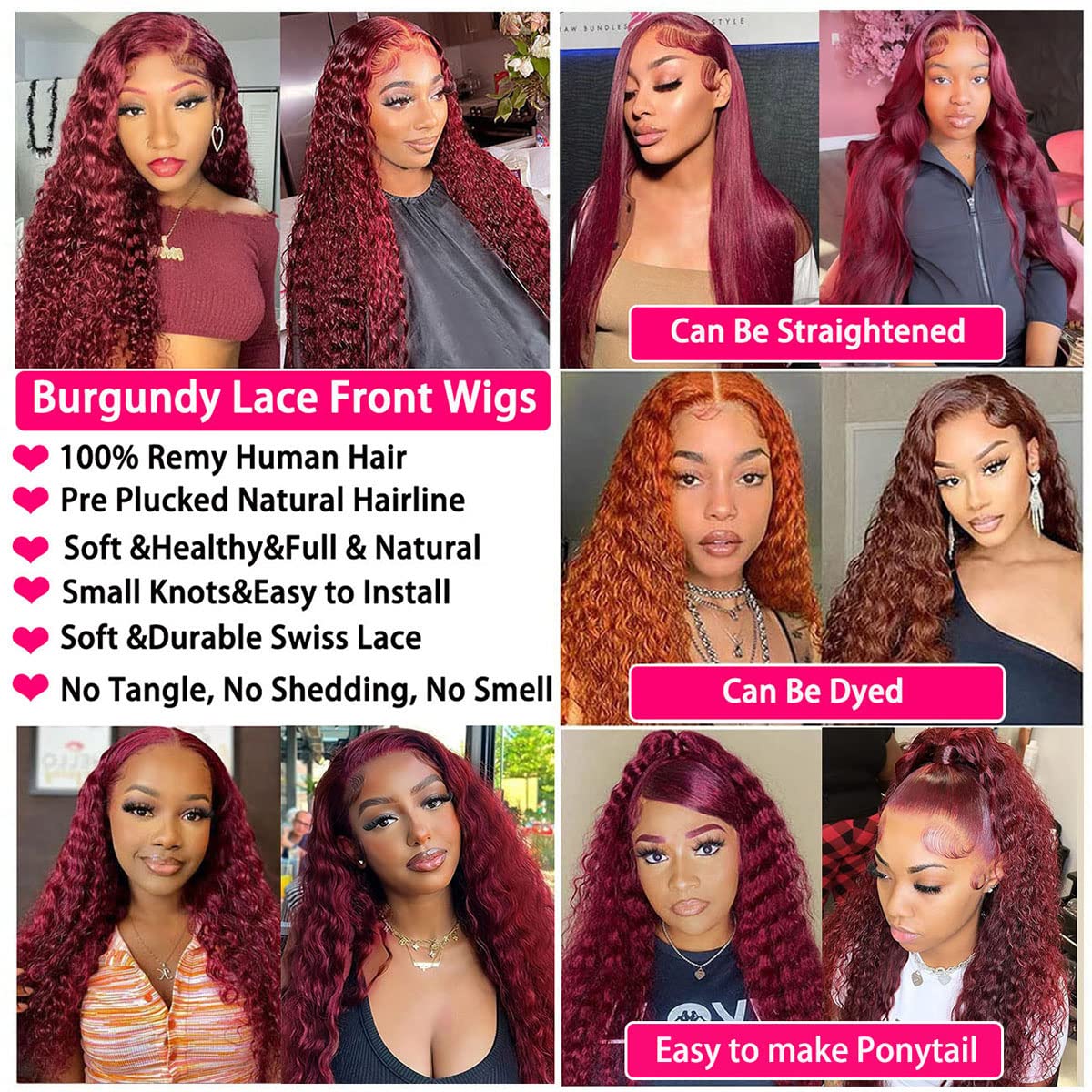 Burgundy Lace Front Wigs Human Hair Pre Plucked 99J Deep Wave Wig 13x4 HD Lace Frontal Wigs for Black Women Human Hair Red Colored Wet and Wavy Curly Wigs 22 Inch