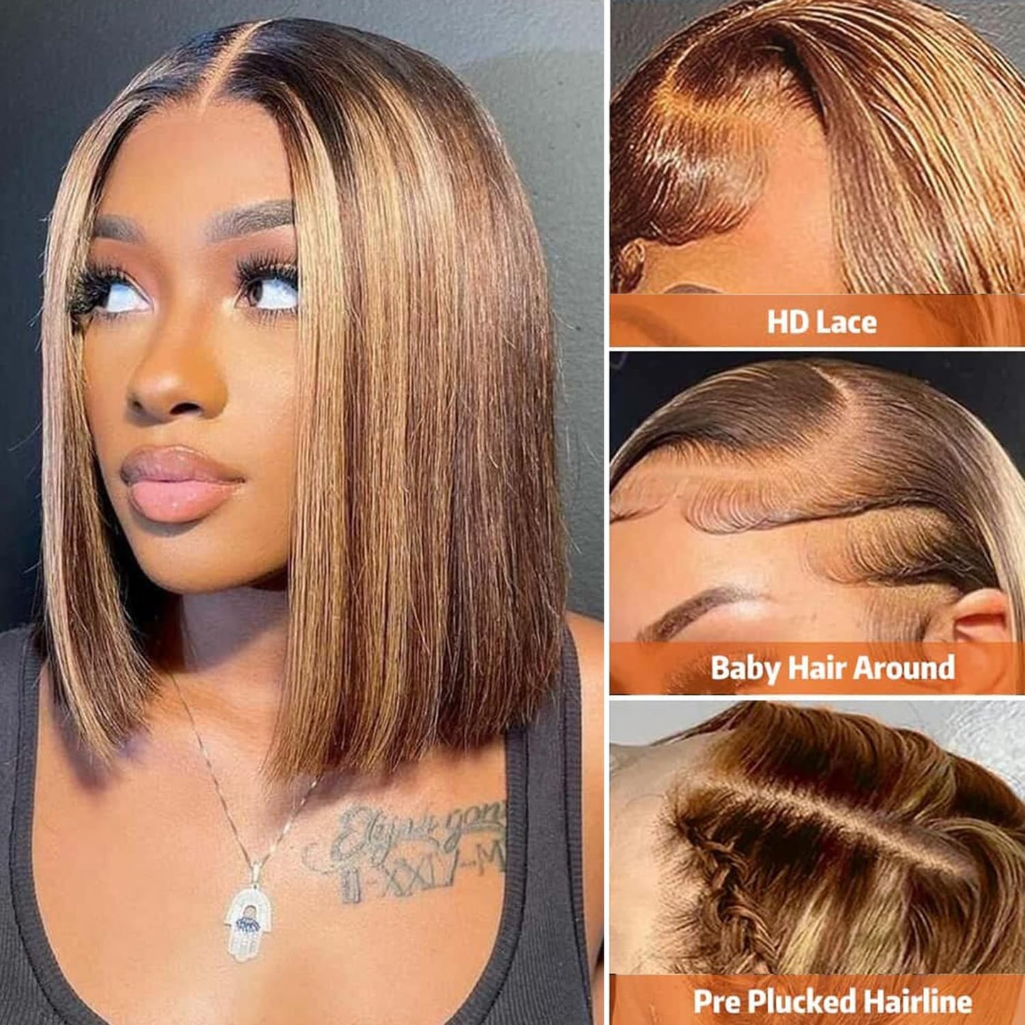 Bob Wig Human Hair 13x6 Lace Front Wigs Human Hair 180 Density Straight Frontal Wigs Human Hair HD Lace Wig Short Bob Wigs for Black Women Human Hair Glueless Wigs Pre Plucked Blunt Cut Wig 12 Inch