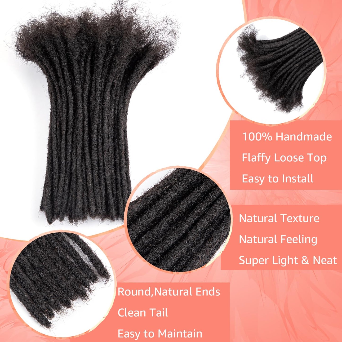 Teresa 0.8cm & 0.6cm & 0.4cm & 0.2cm Width 6-18 Inch 10, 20, 40, 70, 100 strands 100% Human Hair Dreadlock Extensions Men/Women,Full Handmade Permanent Human Loc Extensions Bundles(0.8cm,6 Inch)