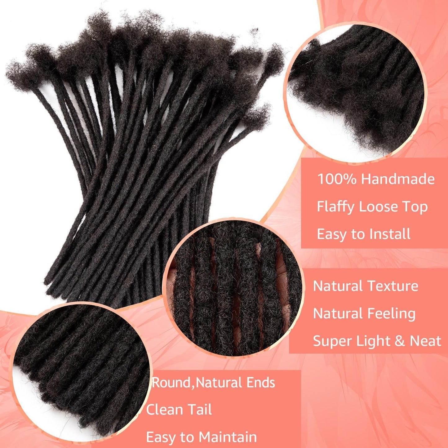 Teresa 0.8cm & 0.6cm & 0.4cm & 0.2cm Width 6-18 Inch 10, 20, 40, 70, 100 strands 100% Human Hair Dreadlock Extensions Men/Women,Full Handmade Permanent Human Loc Extensions Bundles(0.8cm,6 Inch)