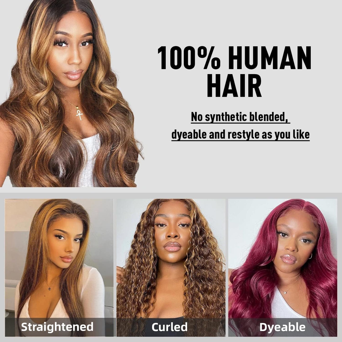 Honey Blonde Lace Front Wig Human Hair Glueless Wigs Human Hair Pre Plucked 13x4 HD Body Wave Lace Front Wigs 4/27 Colored Highlight Ombre Lace Front Wigs for Women