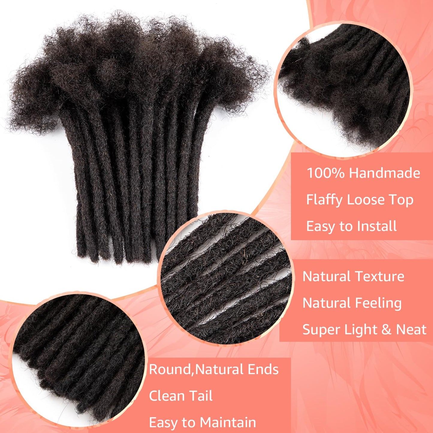 Teresa 0.8cm & 0.6cm & 0.4cm & 0.2cm Width 6-18 Inch 10, 20, 40, 70, 100 strands 100% Human Hair Dreadlock Extensions Men/Women,Full Handmade Permanent Human Loc Extensions Bundles(0.8cm,6 Inch)