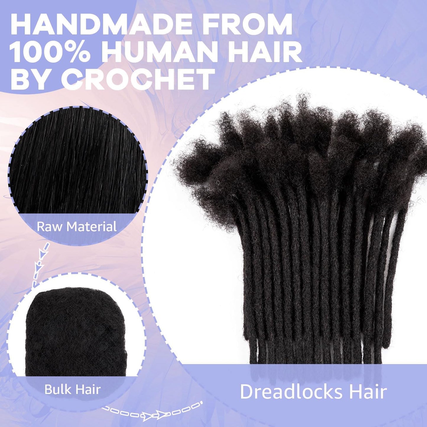 Teresa 0.8cm & 0.6cm & 0.4cm & 0.2cm Width 6-18 Inch 10, 20, 40, 70, 100 strands 100% Human Hair Dreadlock Extensions Men/Women,Full Handmade Permanent Human Loc Extensions Bundles(0.8cm,6 Inch)