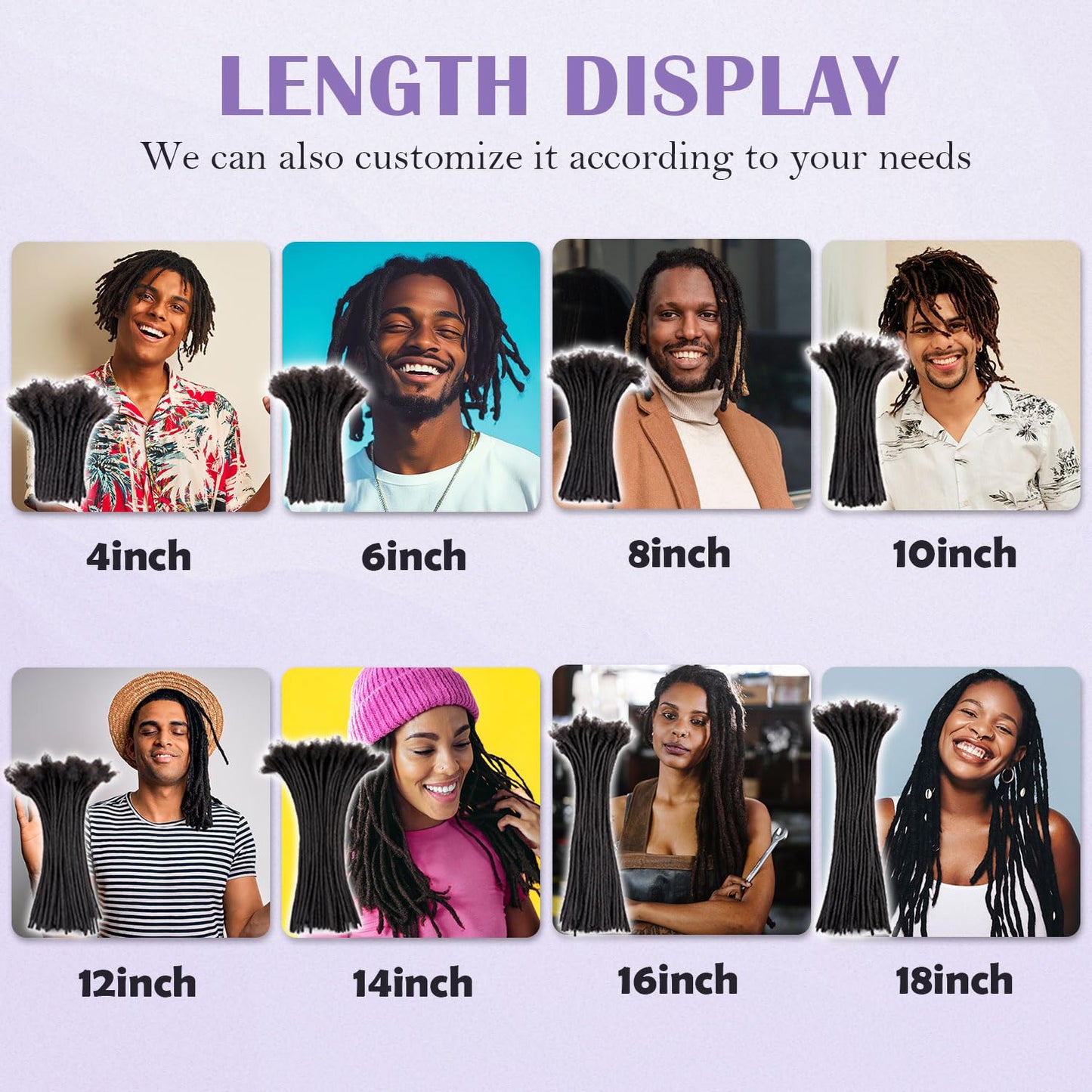 Teresa 0.8cm & 0.6cm & 0.4cm & 0.2cm Width 6-18 Inch 10, 20, 40, 70, 100 strands 100% Human Hair Dreadlock Extensions Men/Women,Full Handmade Permanent Human Loc Extensions Bundles(0.8cm,6 Inch)