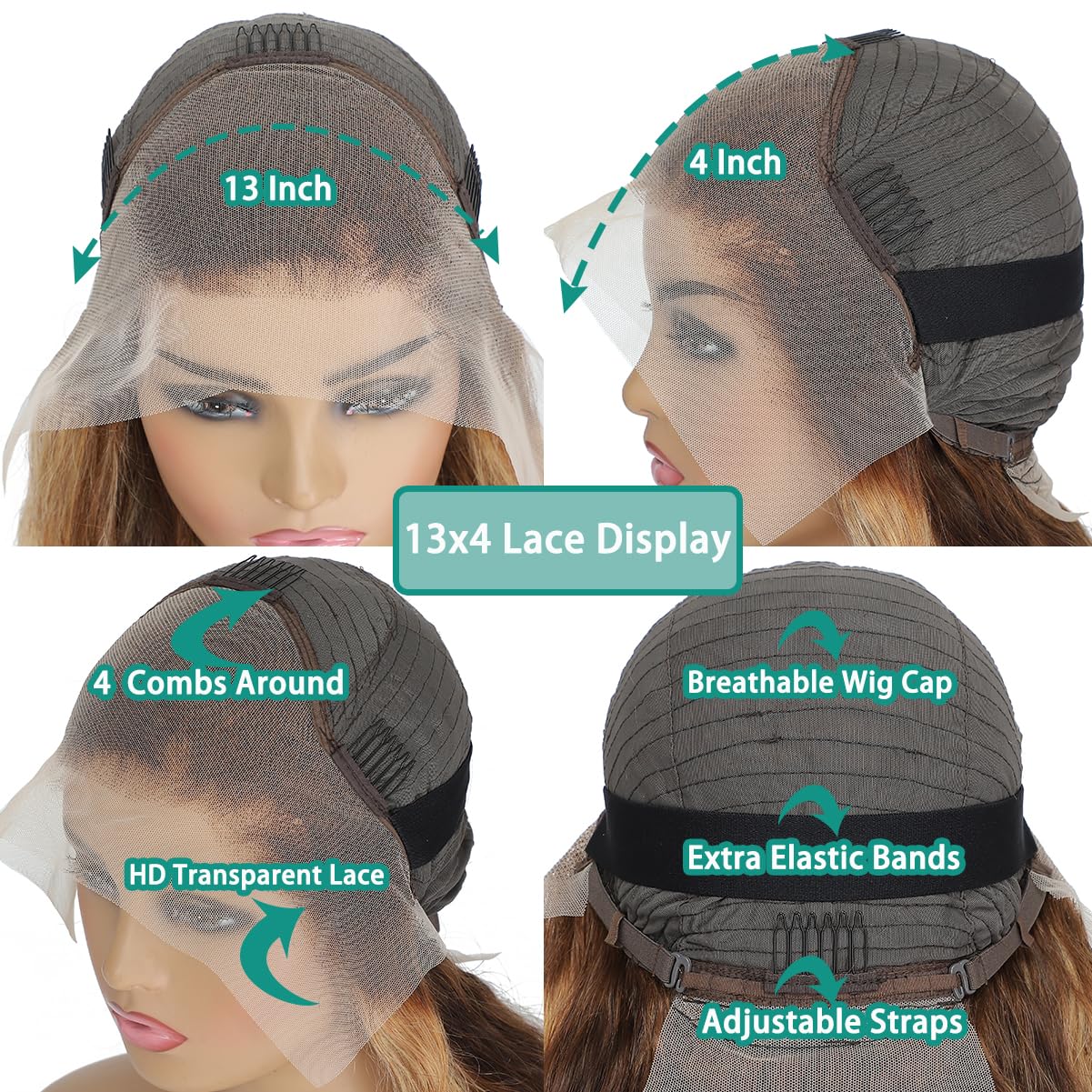 P4/350 Body Wave Lace Front Wigs Human Hair Brown Ginger Colored Wigs 13x4 HD Lace Frontal Highlight Ombre Wig Human Hair 180% Density P4/350 Colored Wigs Human Hair for Black Women 22Inch
