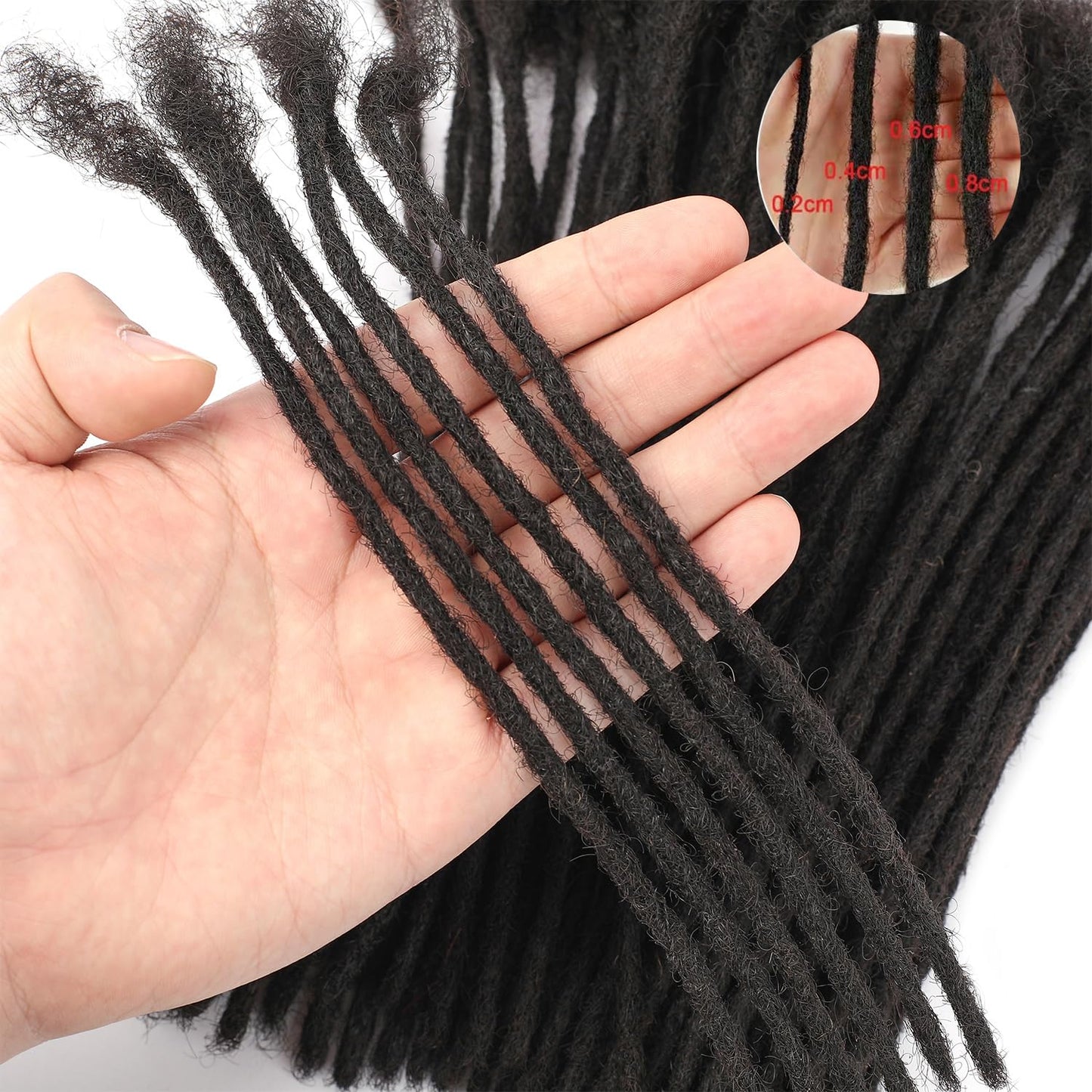 Dreadlock Extension Human Hair 8inch 0.8cm Width 100% Permanent Huamn Hair Loc Extension Can Be Dyed Bleached Curled Handmade Loc Extension for Men Women (30 Strands Natual Black)