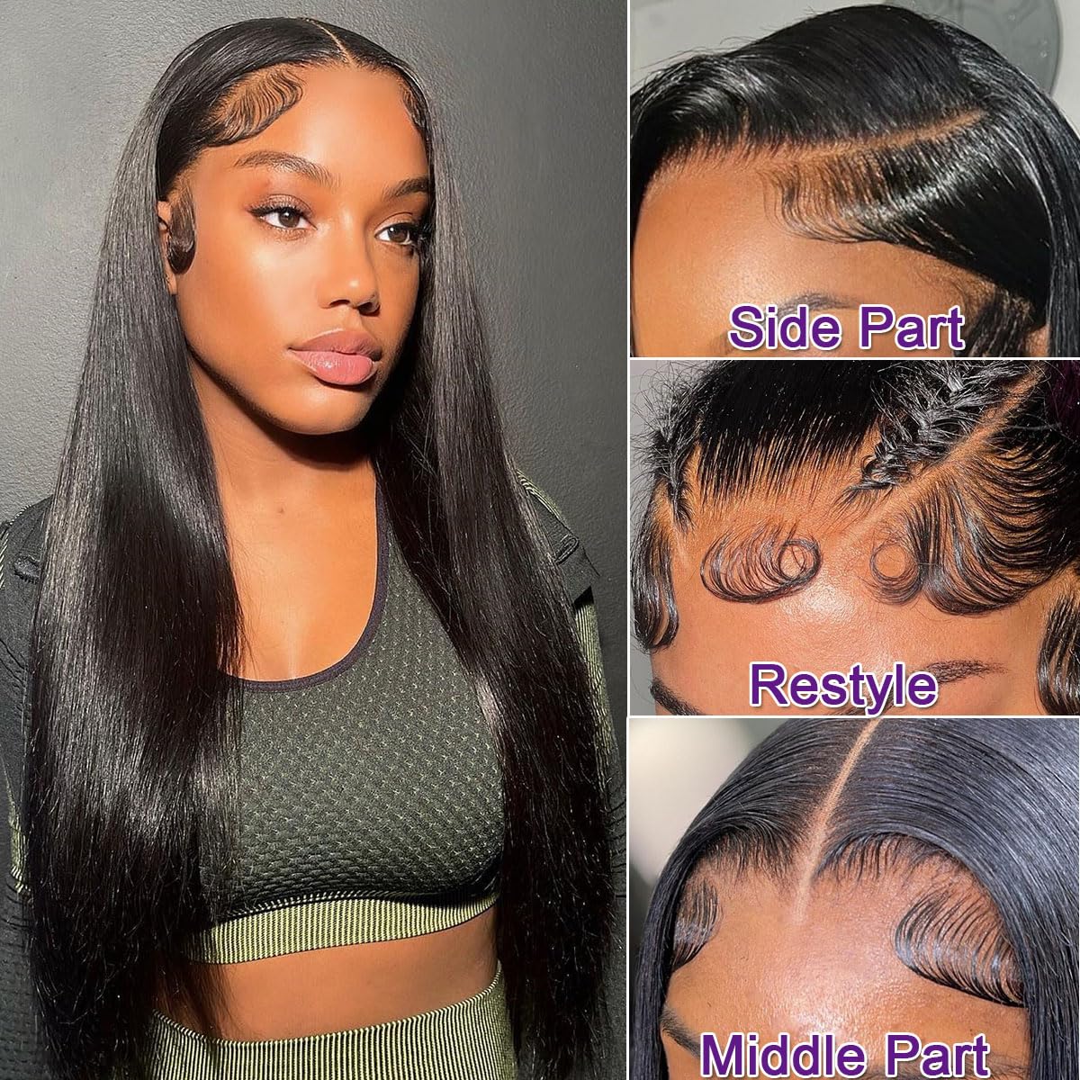 28 Inch 13x4 Straight Lace Front Wigs Human Hair 180% Density Pre Plucked Pre Cut Transparent Frontal Human Hair Wigs for Black Women with Baby Hair Natural Black
